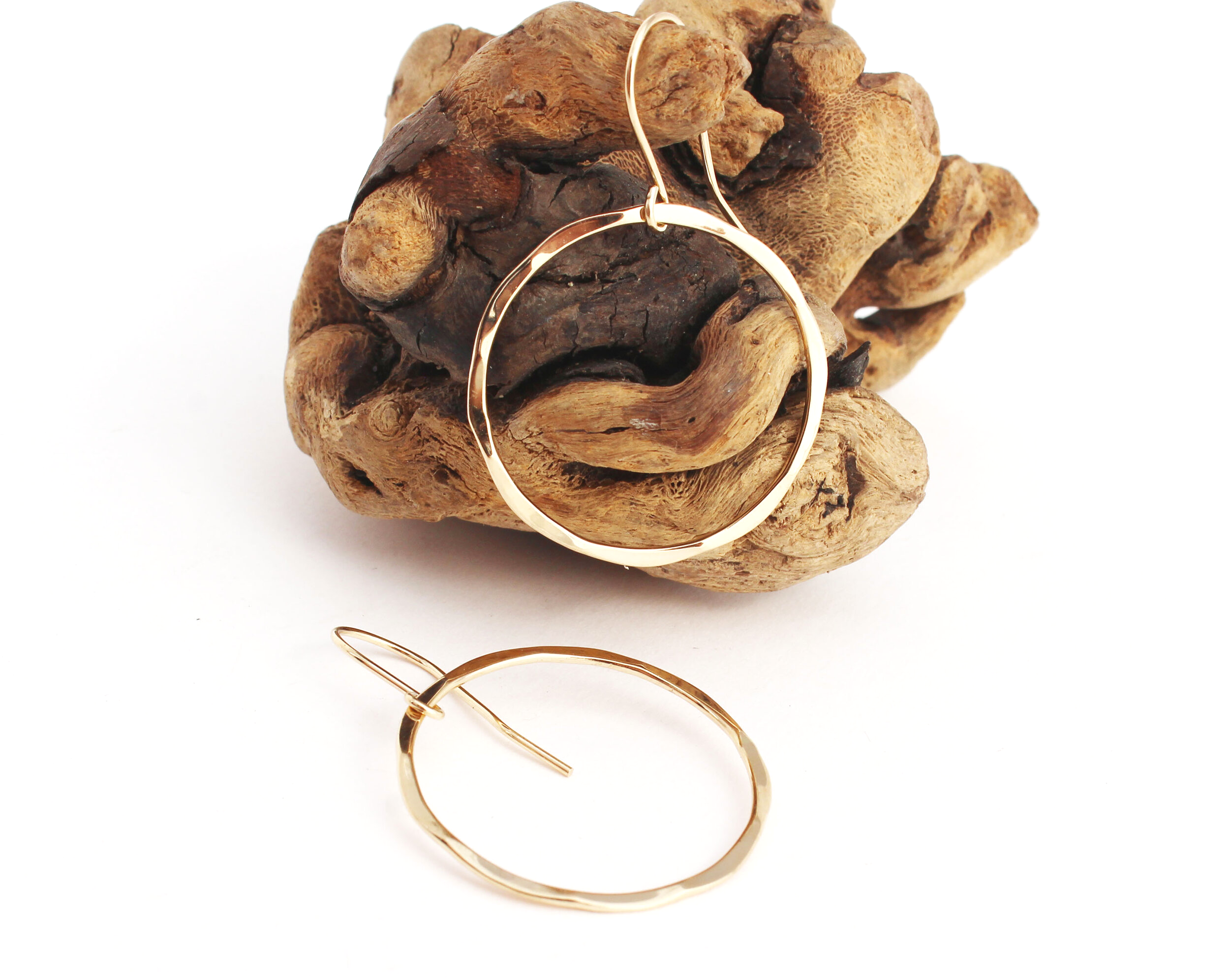 large thin hammered hoops 14k gold