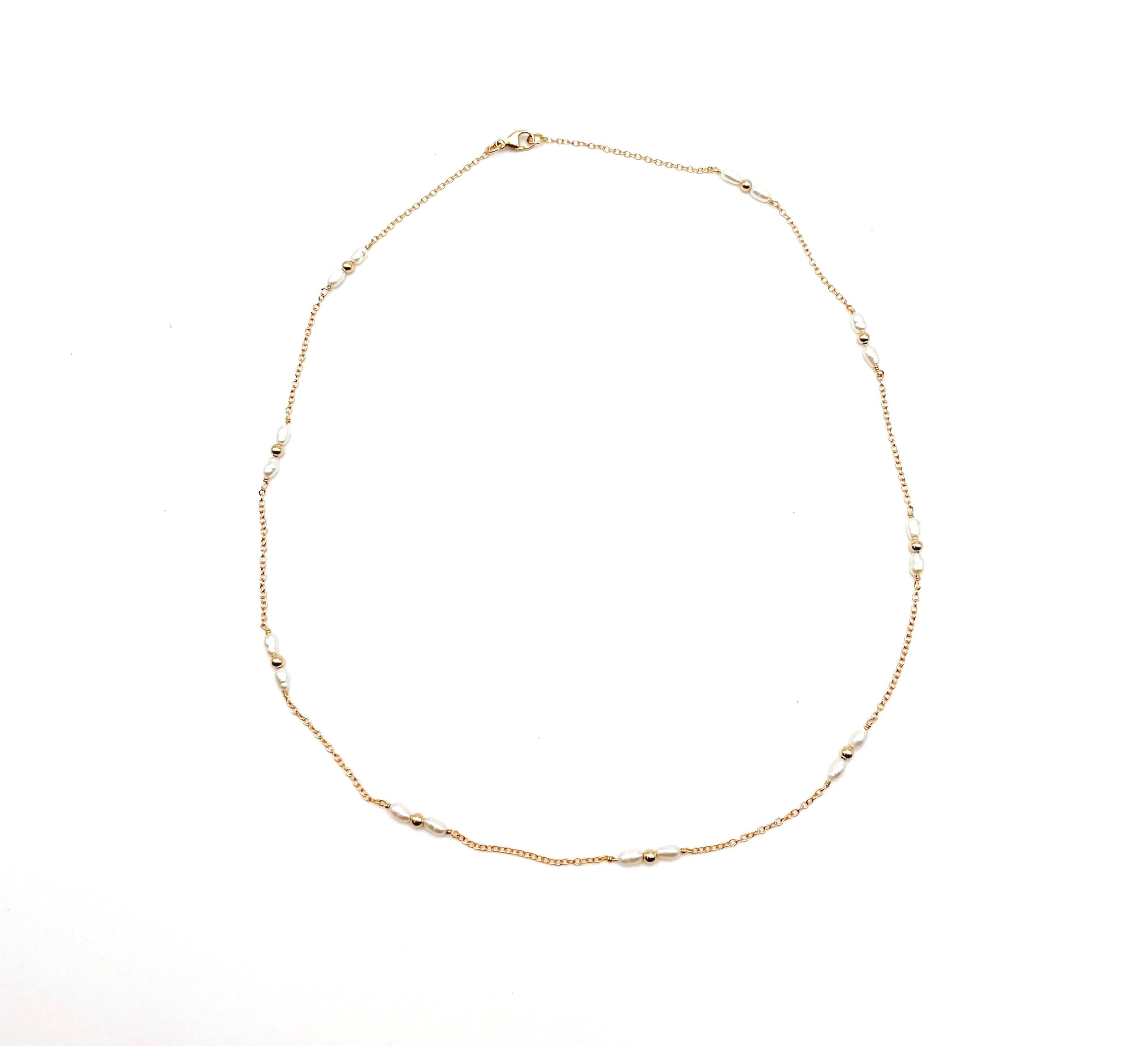 dainty white pearl necklace 14k gold