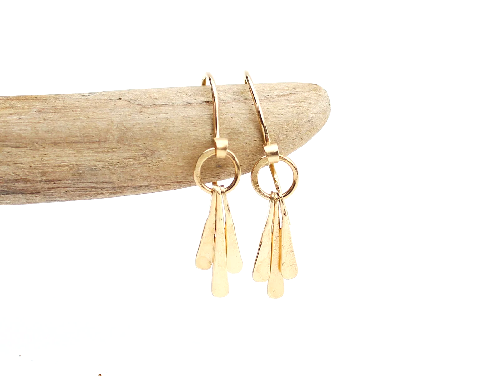 gold dangle hammered bar earrings 14k