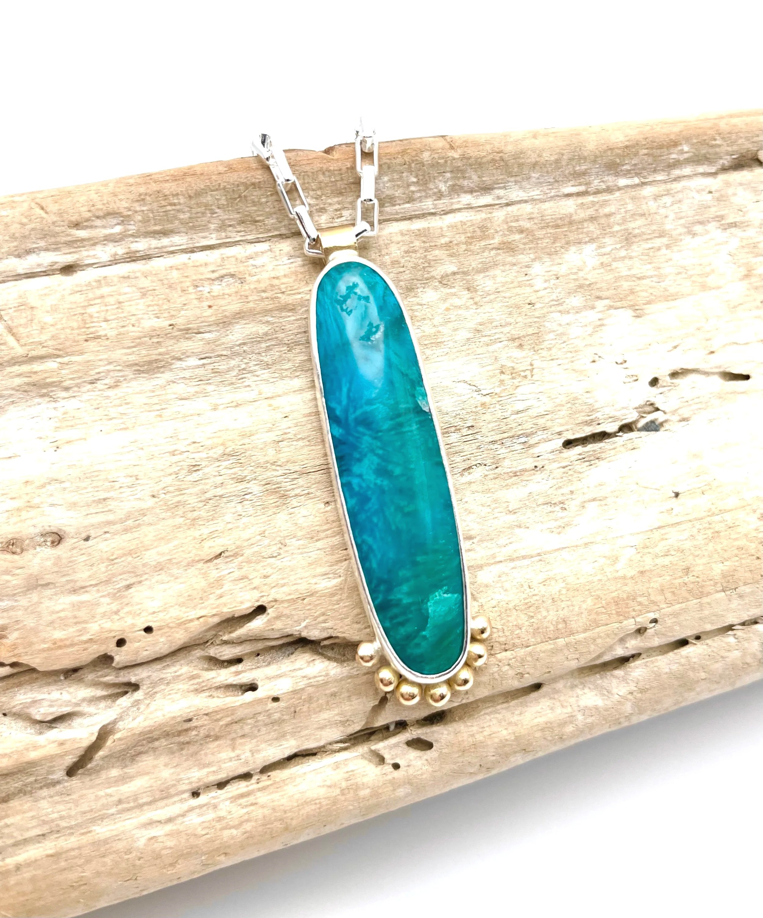 unique blue stone pendant necklace silver and gold