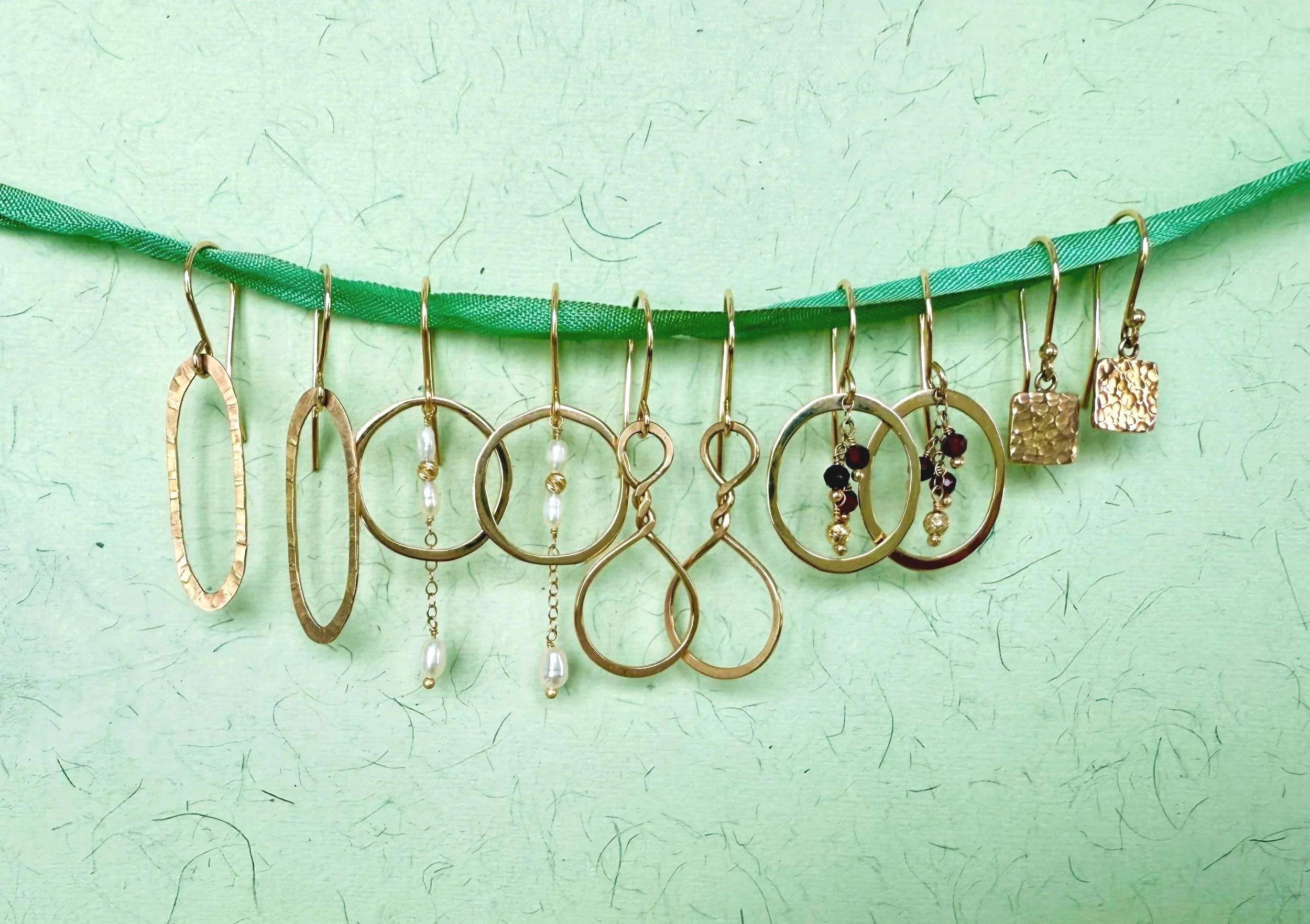 Artisan hand crafted 14k solid gold hoop and dangle earrings