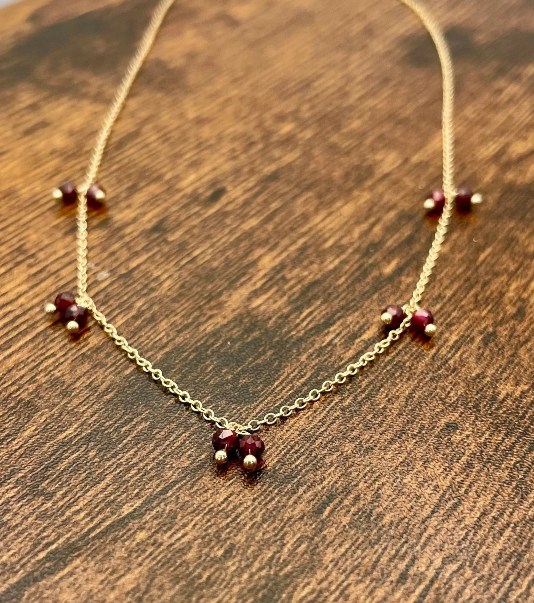 Dainty garnet necklace in 14k solid gold