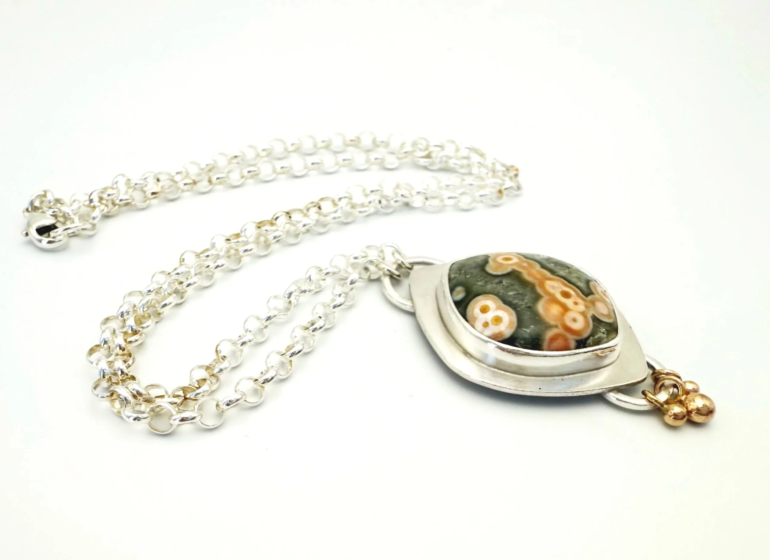 Silver Ocean Jasper Pendant Necklace Handmade