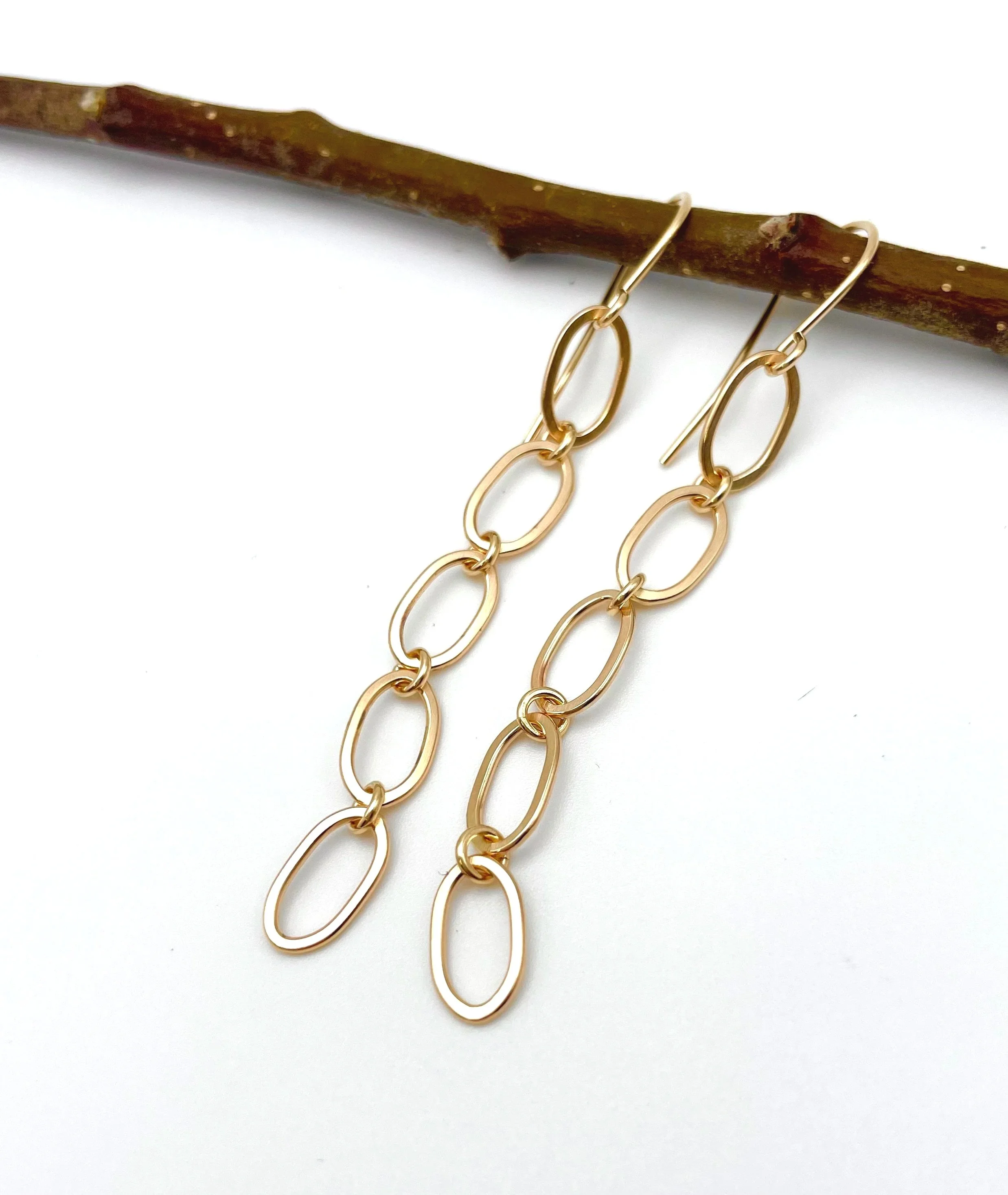 14k solid gold link dangle earrings