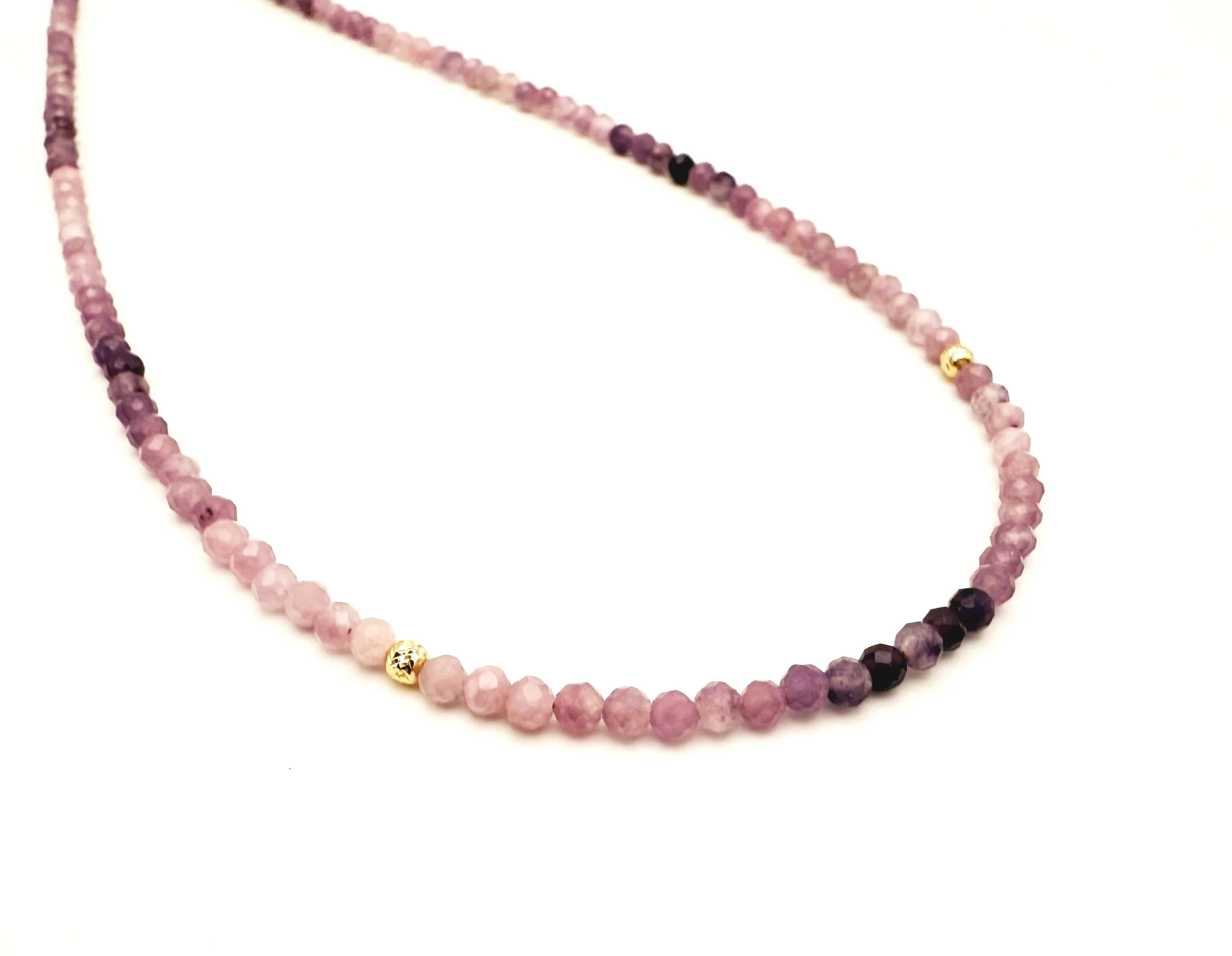 gold gemstone beaded necklace purple color
