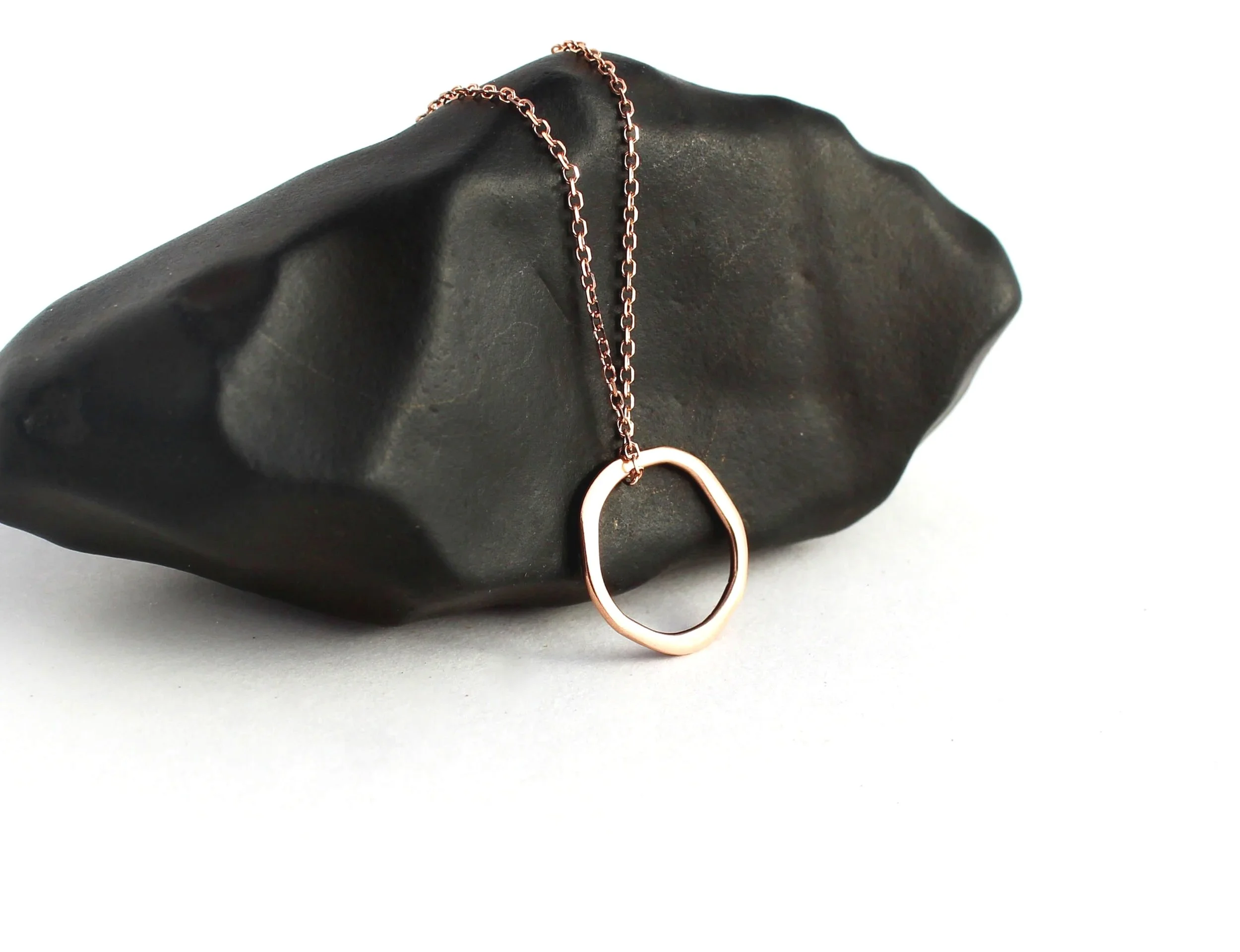 dainty rose gold circle pendant with cable chain 14k