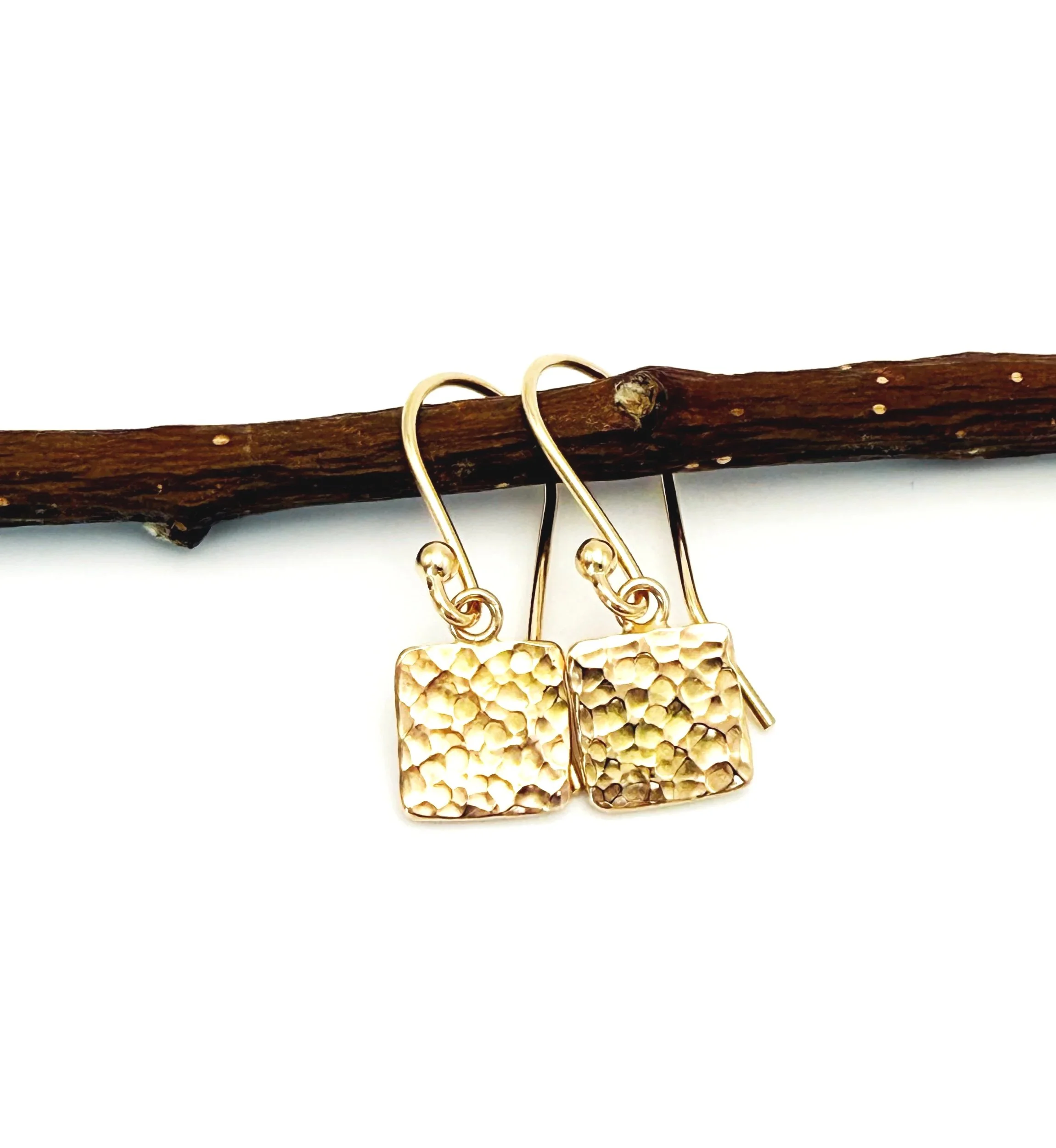 hammer texture gold earrings 14k