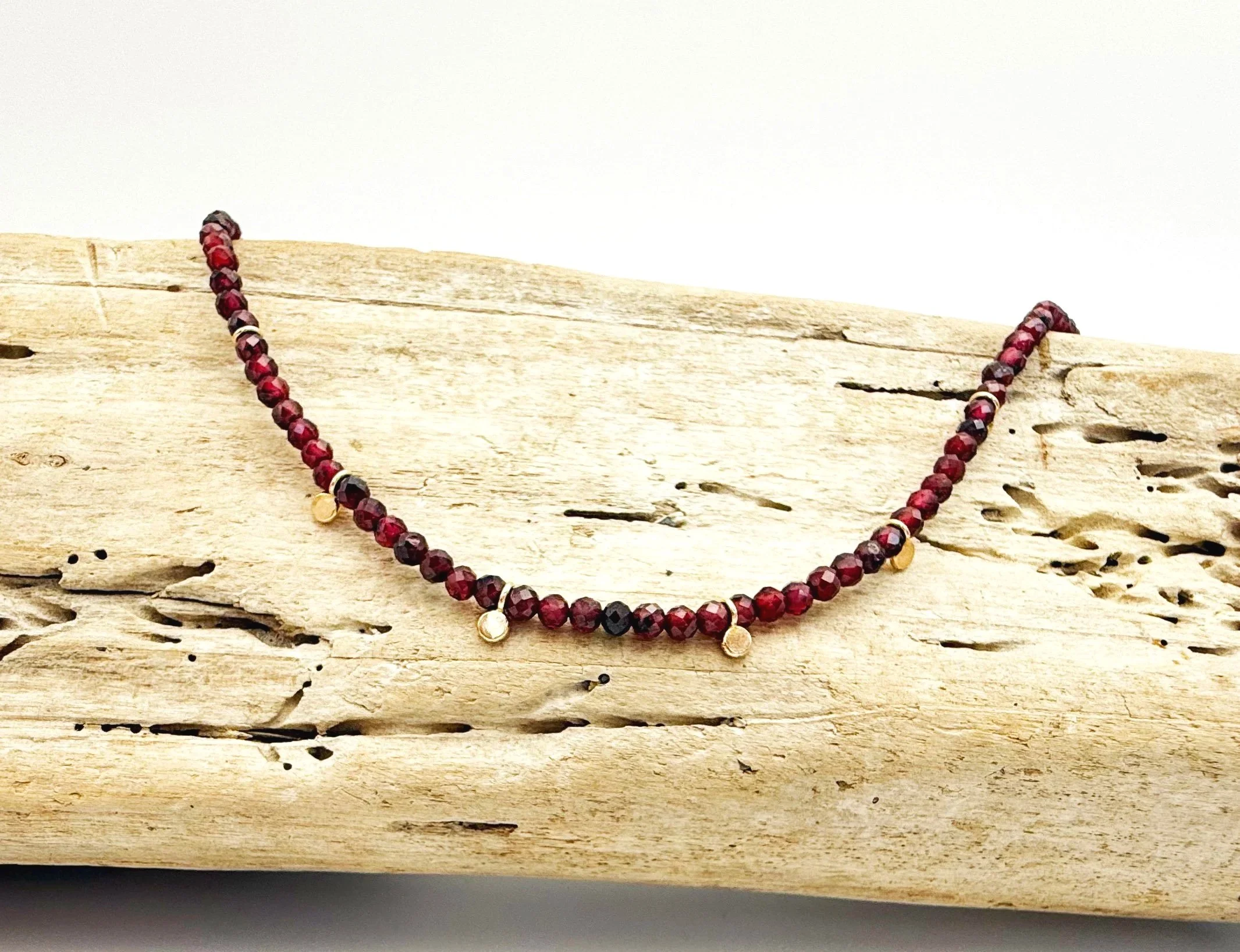 14k solid gold red garnet necklace