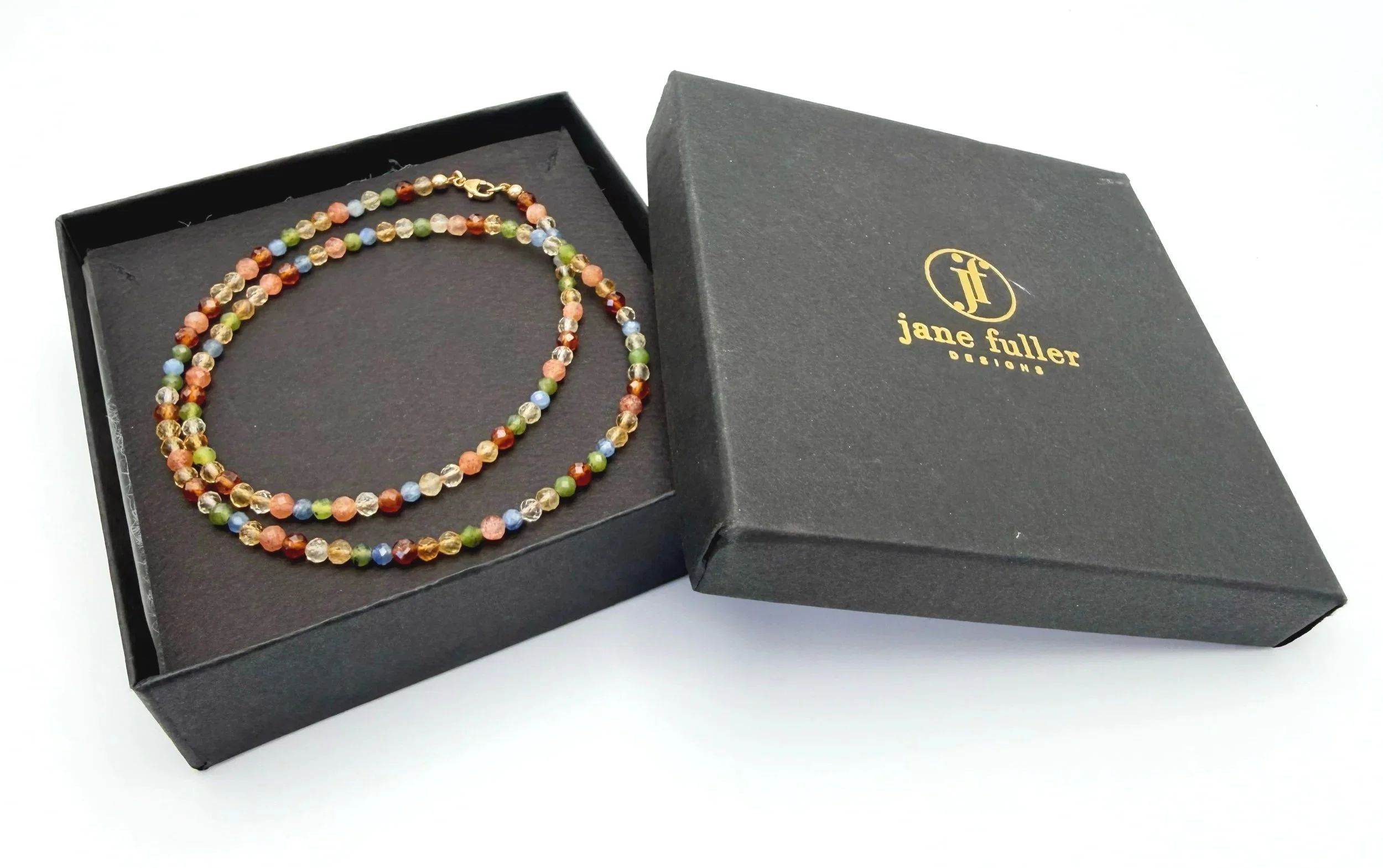 coloful summer gemstone necklace 14k gold