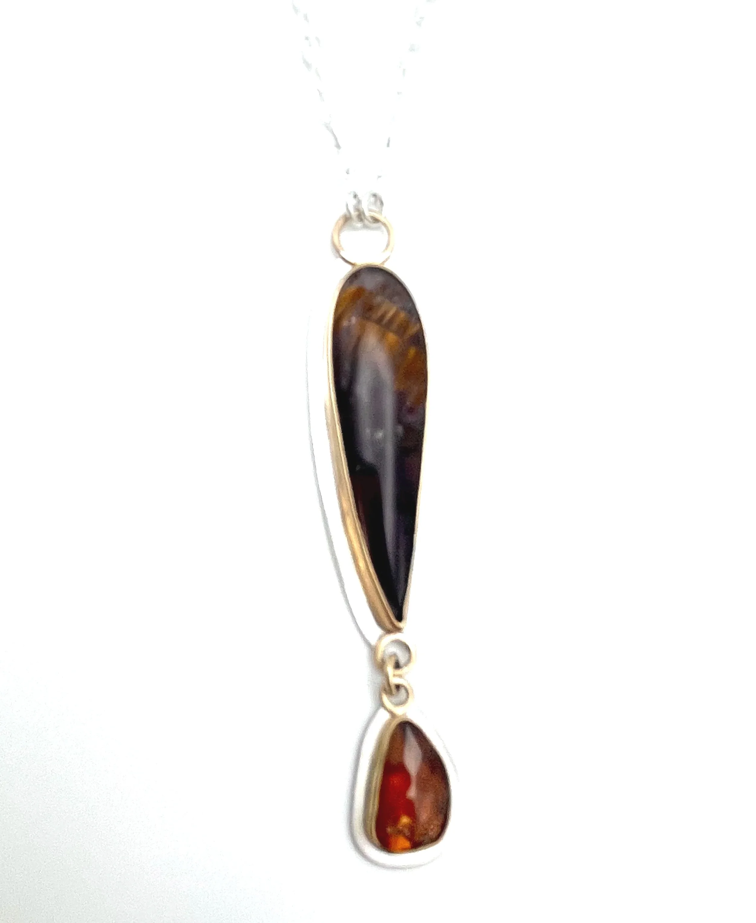 handmade one of a kind long double pendant necklace silver and gold