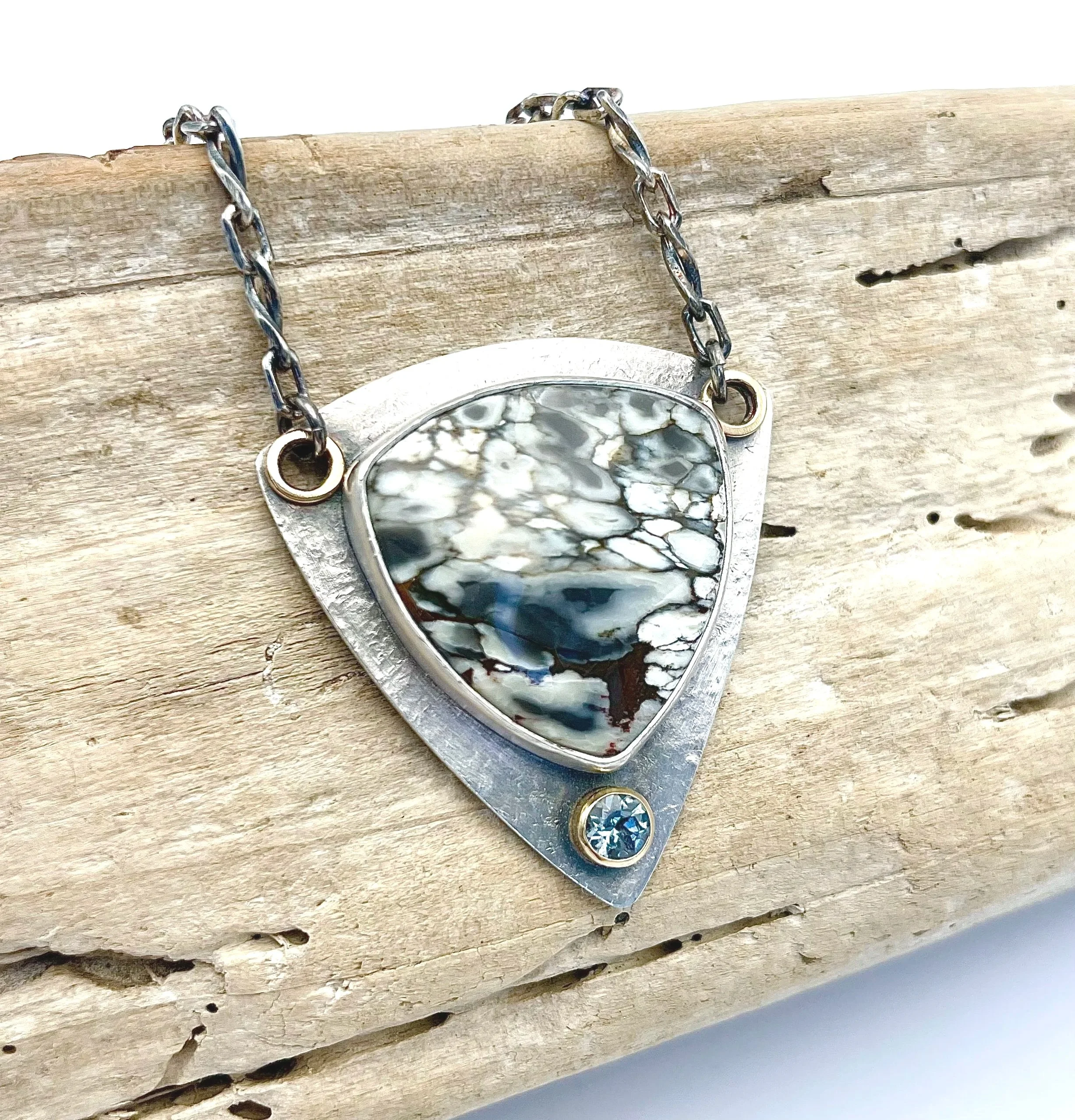 shield shaped one of a kind stone necklace handmade