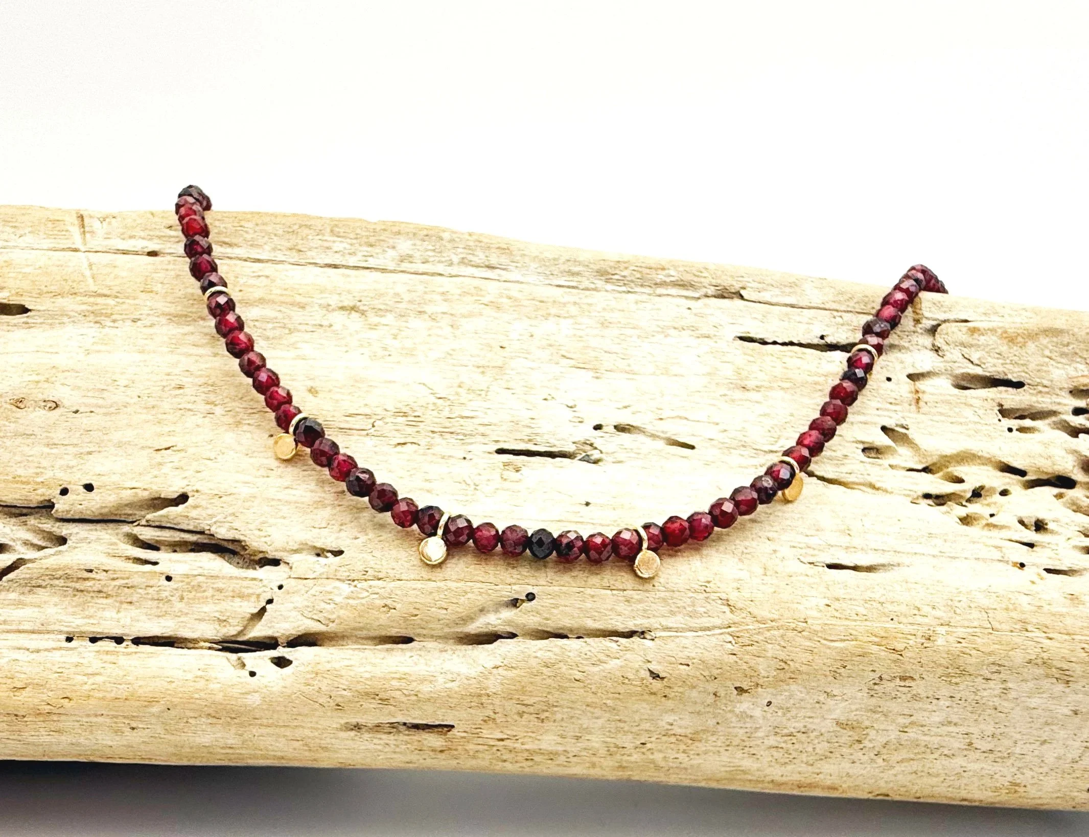 garnet gemstone strand necklace 14k solid gold