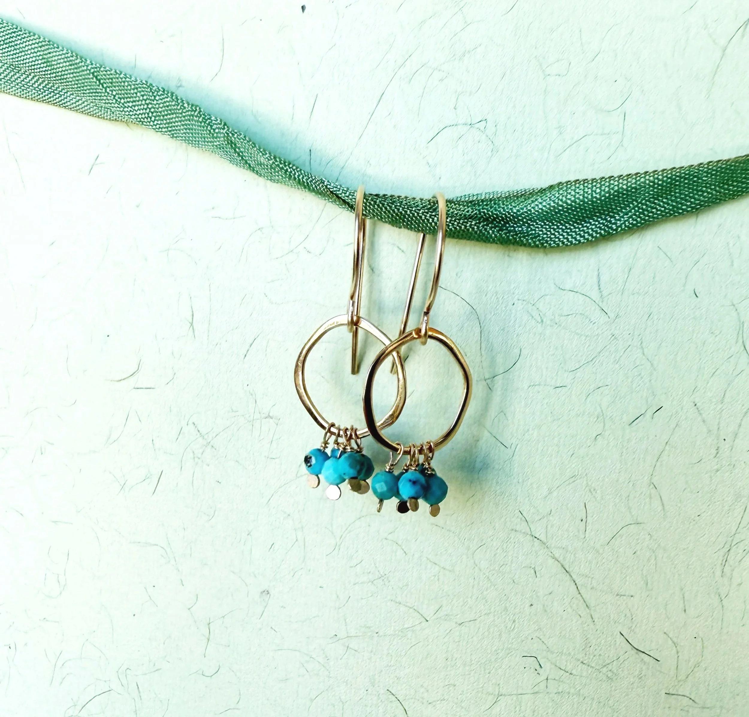 solid gold hoop dangle earrings with turquoise