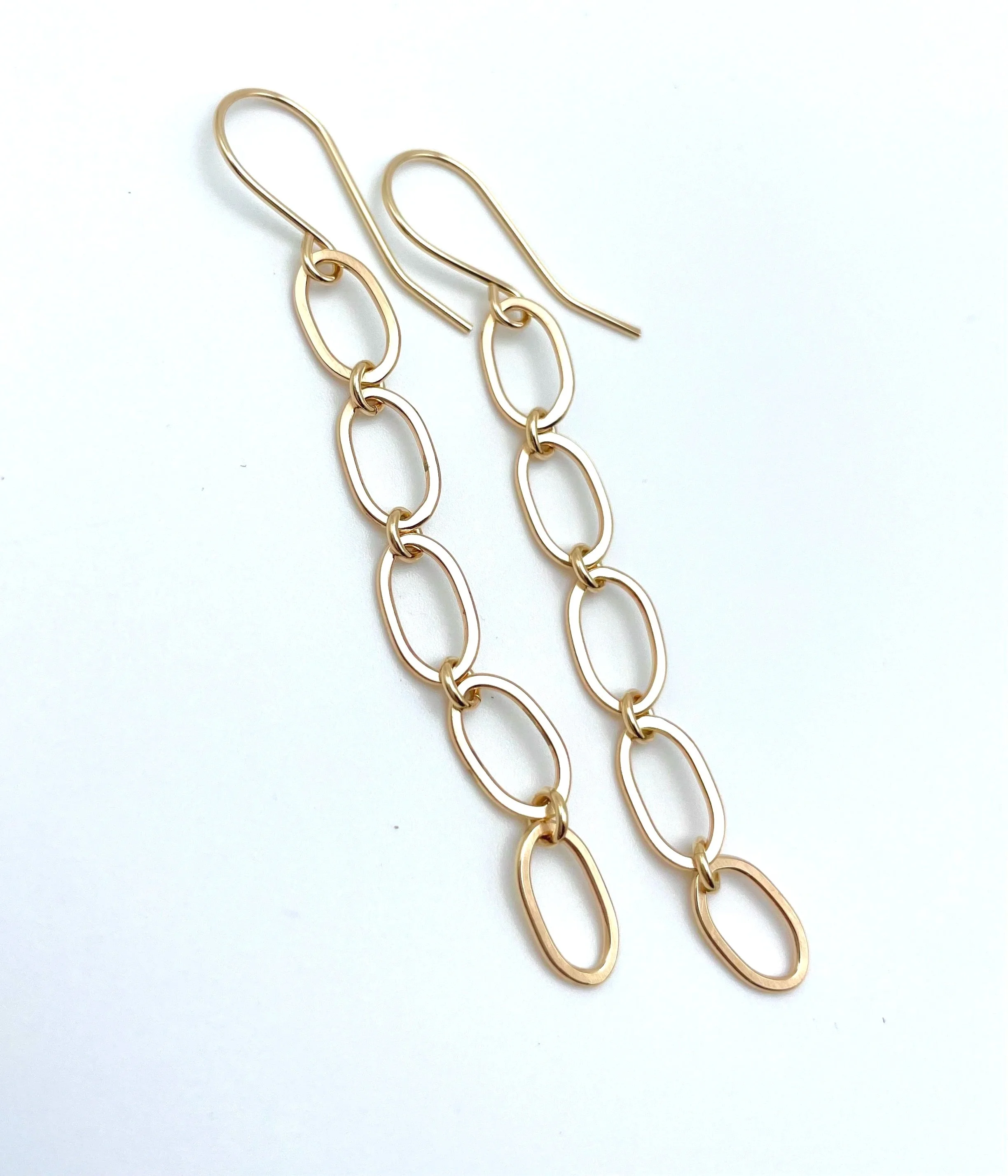 Chunky long chain link earrings 14k solid gold