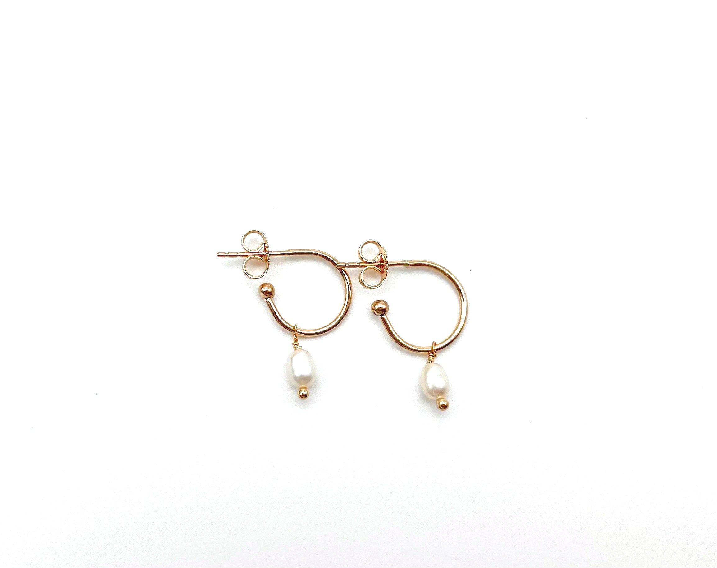 small hoop post earrings with pearls