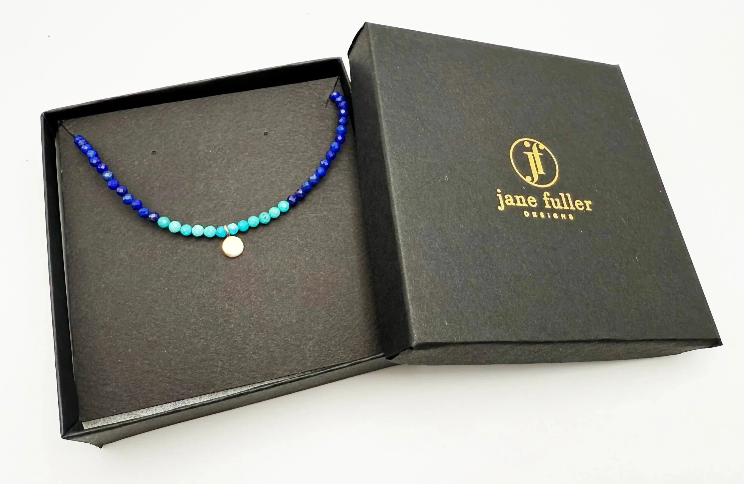 light blue and dark blue genuine gemstone beaded necklace 14k