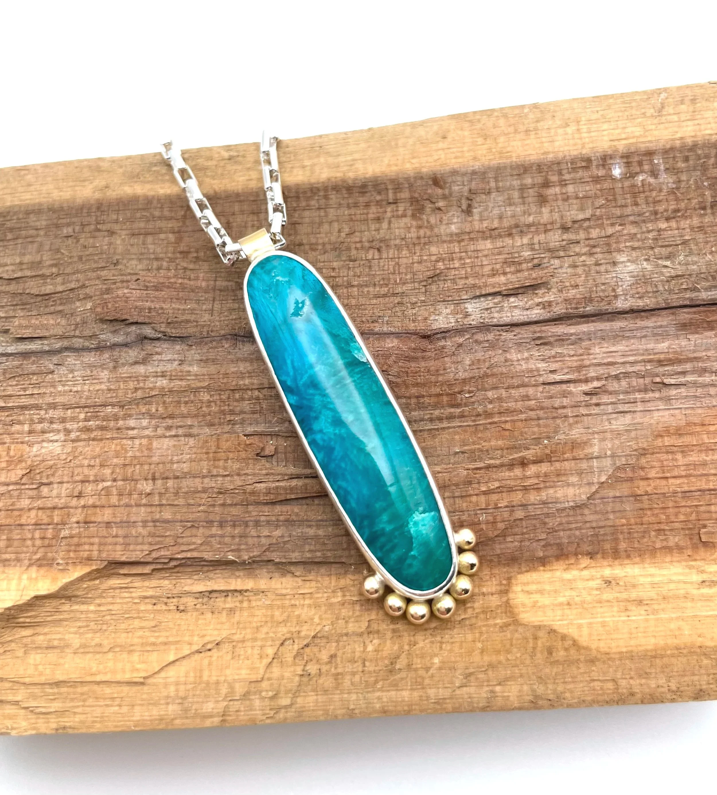 Teal Blue Stone Pendant Necklace mixed metal