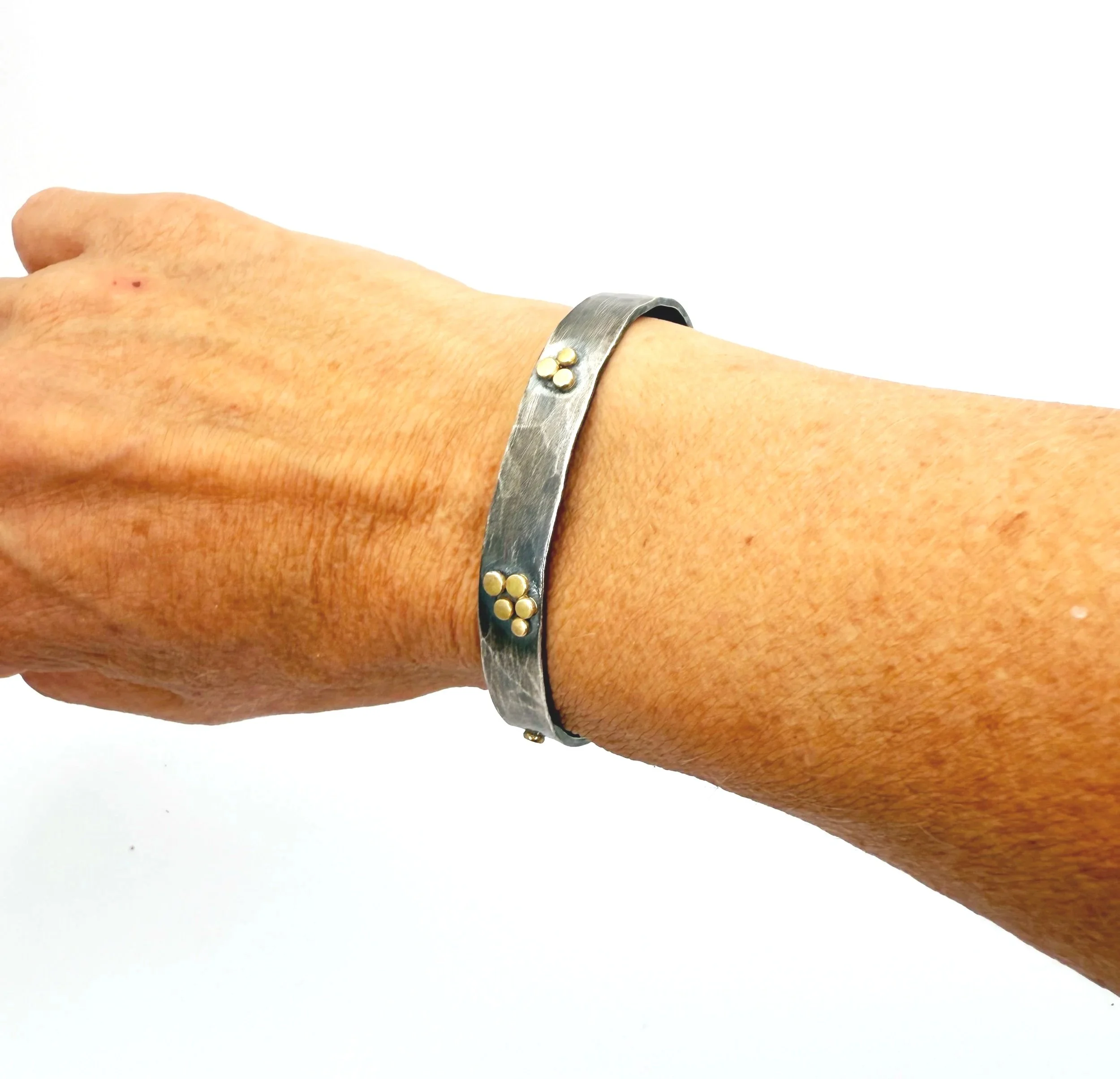 oxidized silver and gold cuff bracelet