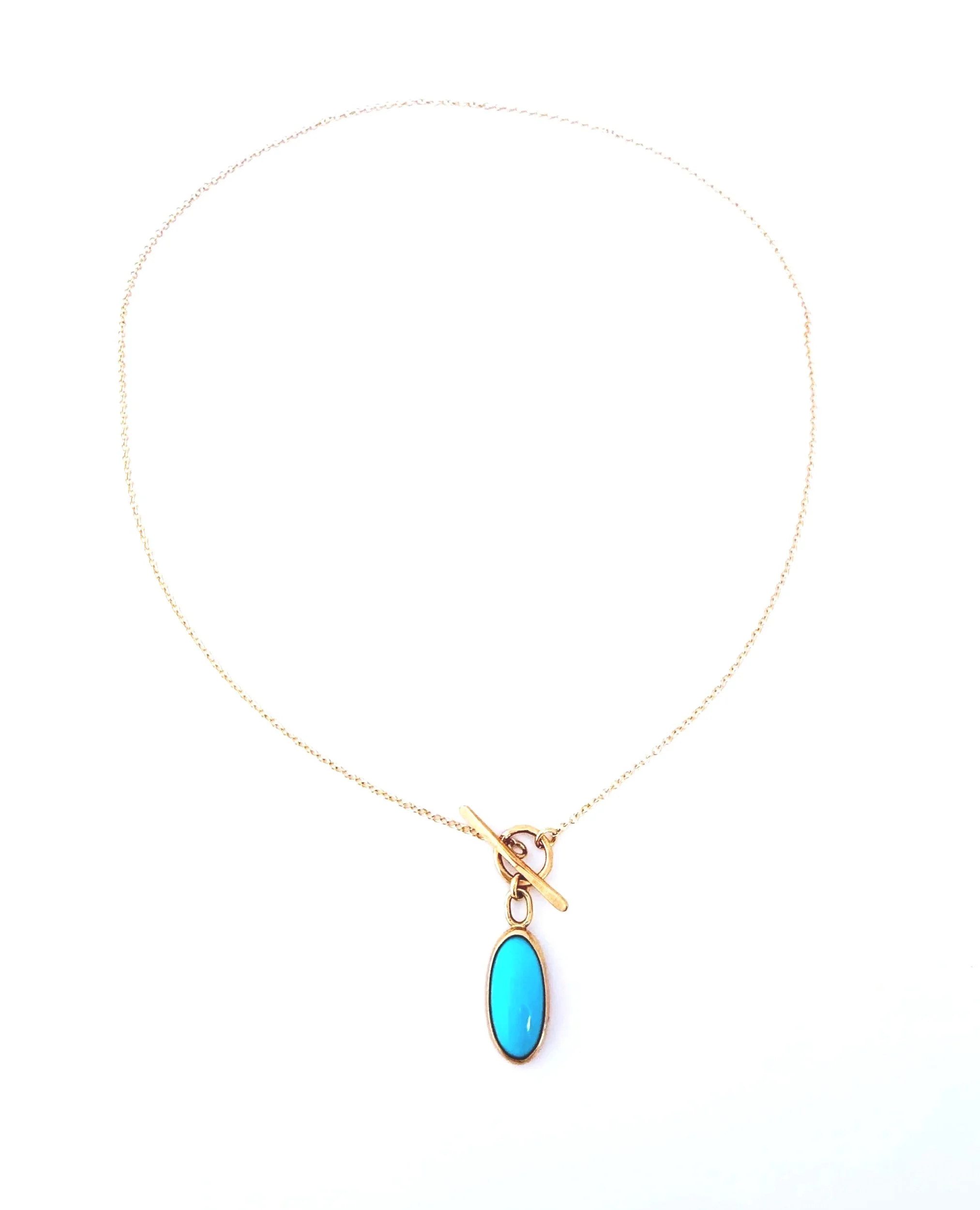 blue turquoise pendant with front clasp 14k