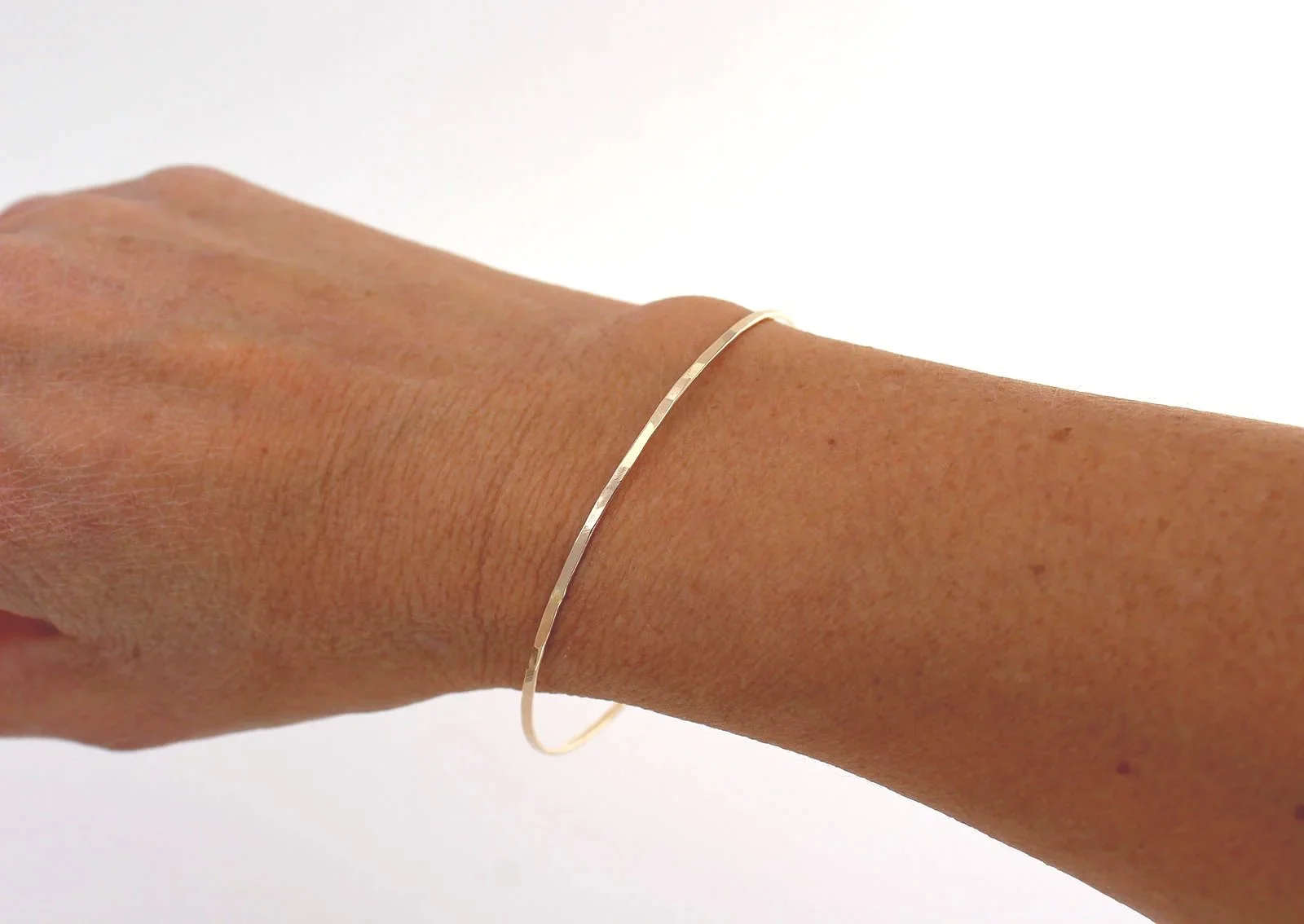 14k thin bangle bracelet hammered