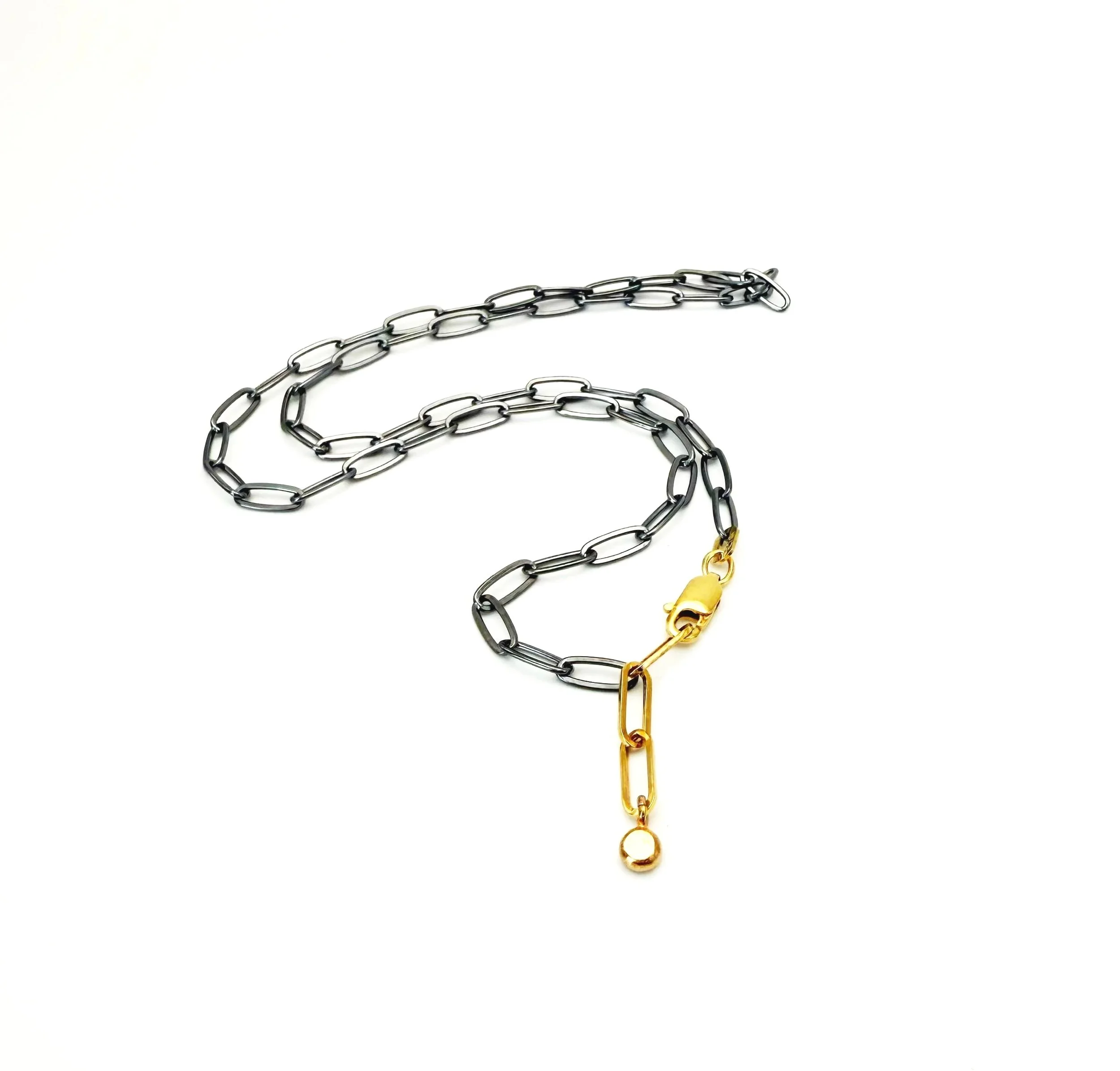 oxidized silver chain with 14k gold links
