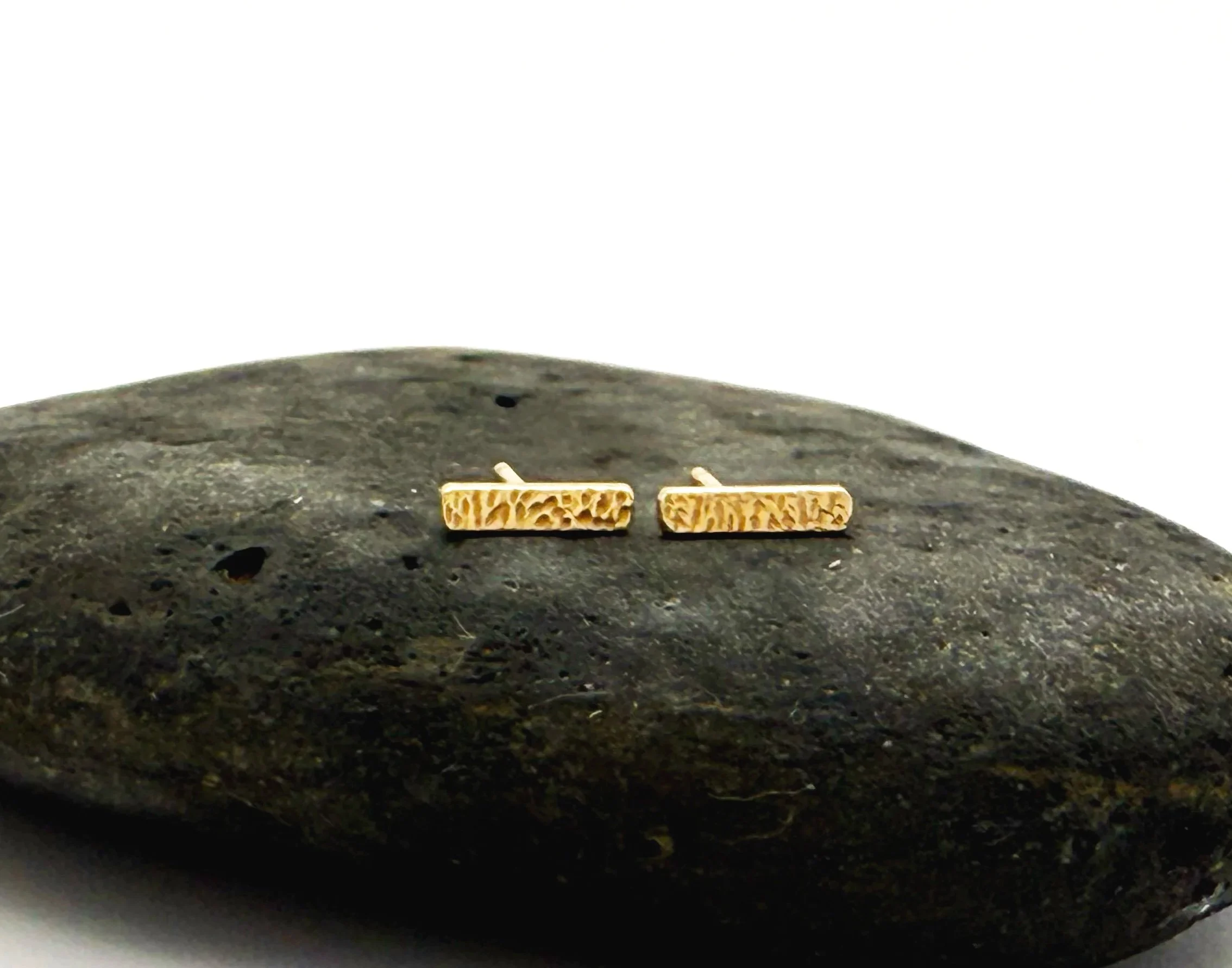 14k solid gold bar stud earrings