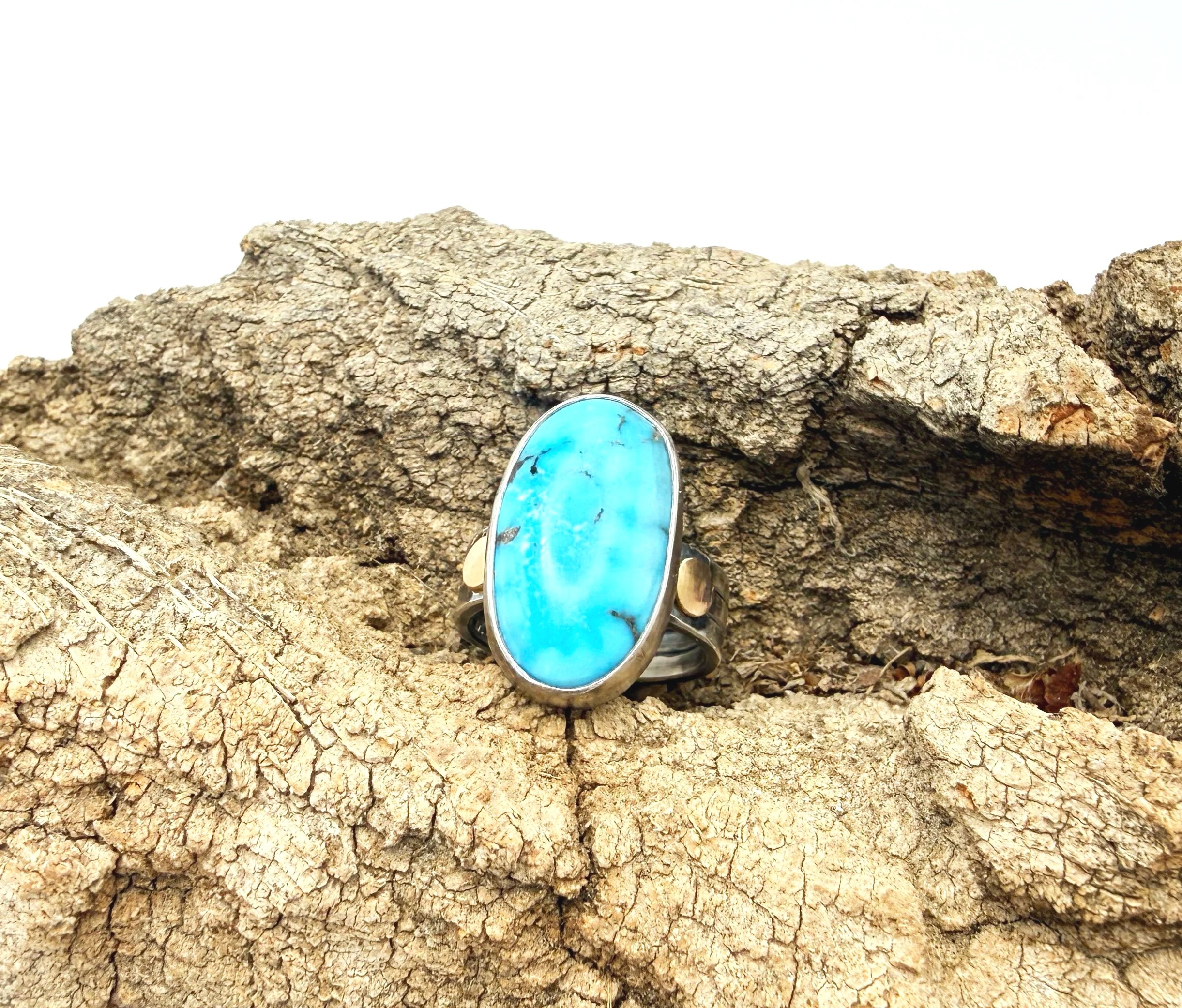 American turquoise ring silver and gold