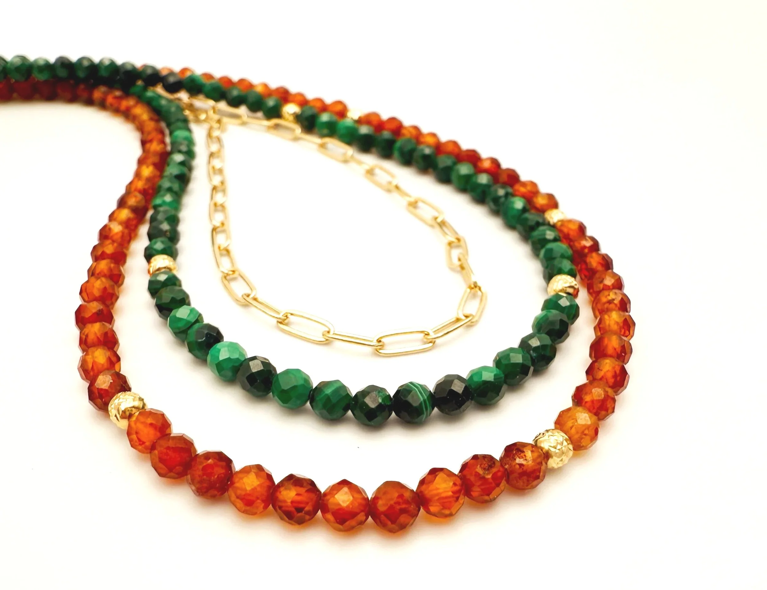 14k gold orange gemstone beaded necklace