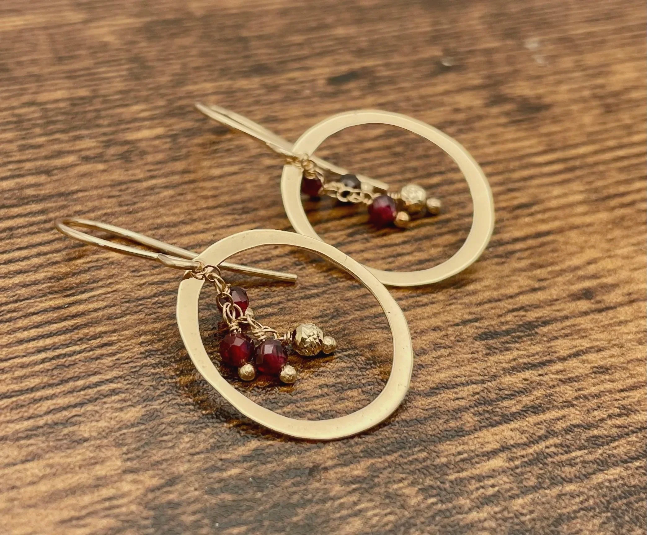 14k gold garnet dangle earrings