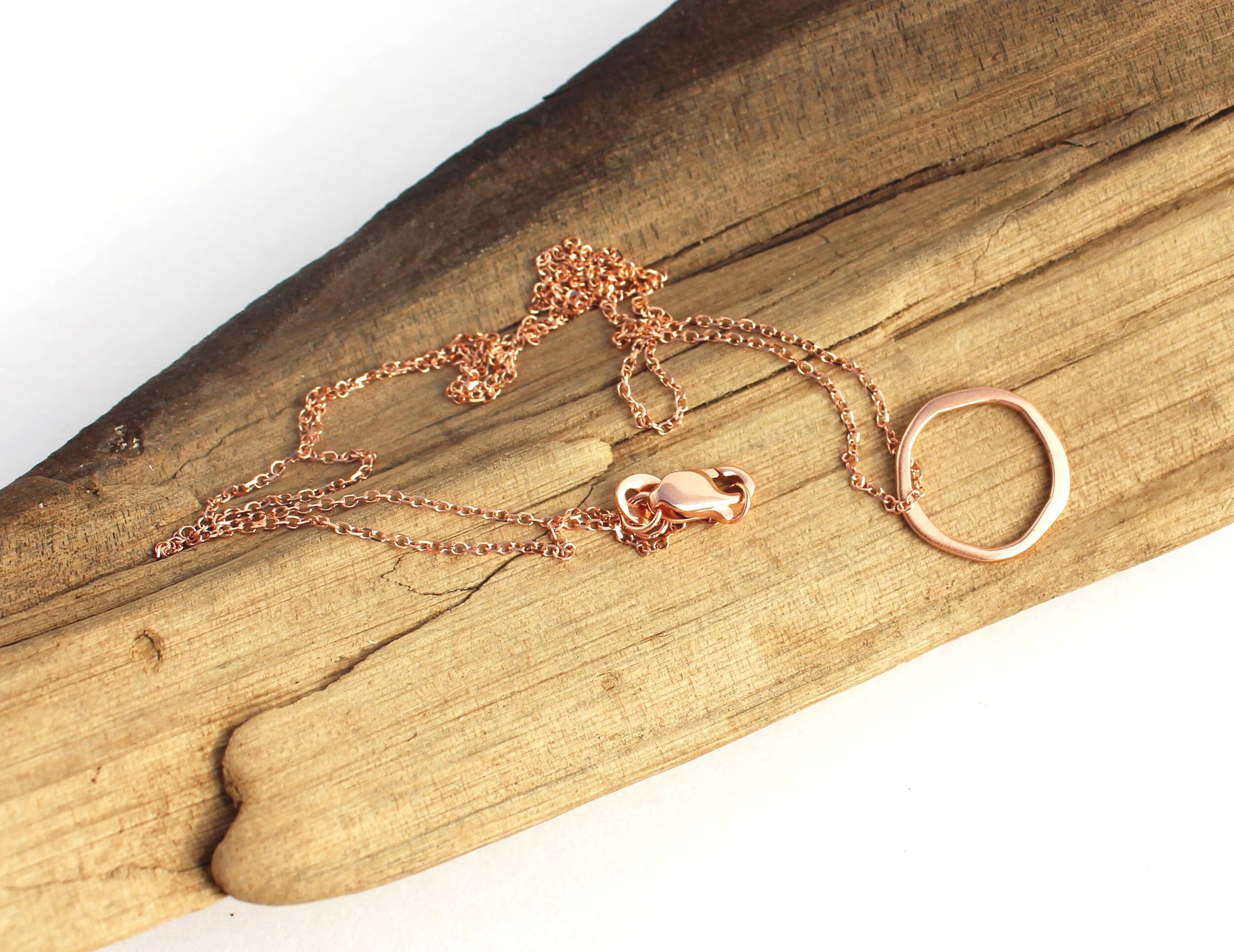irregular round circle necklace 14k rose gold