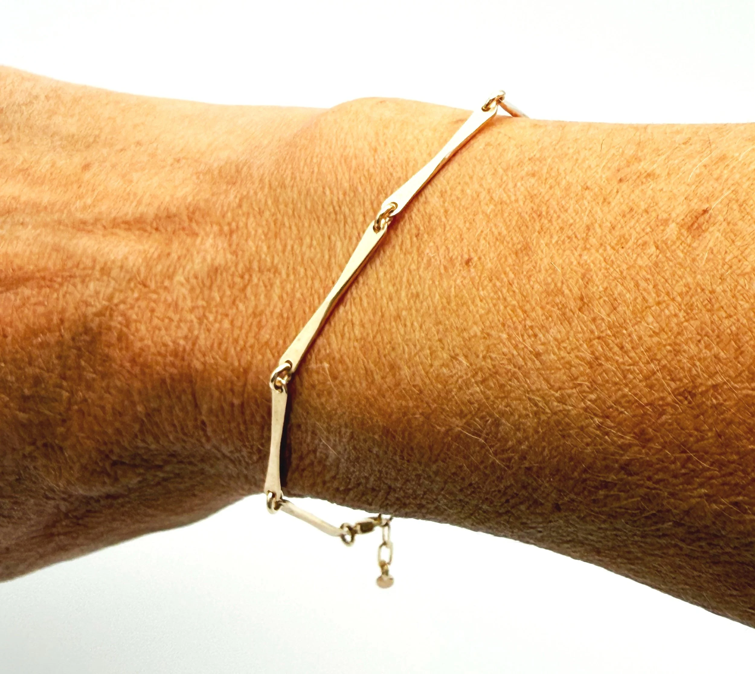 handmade hammered link bracelet , 14k solid gold