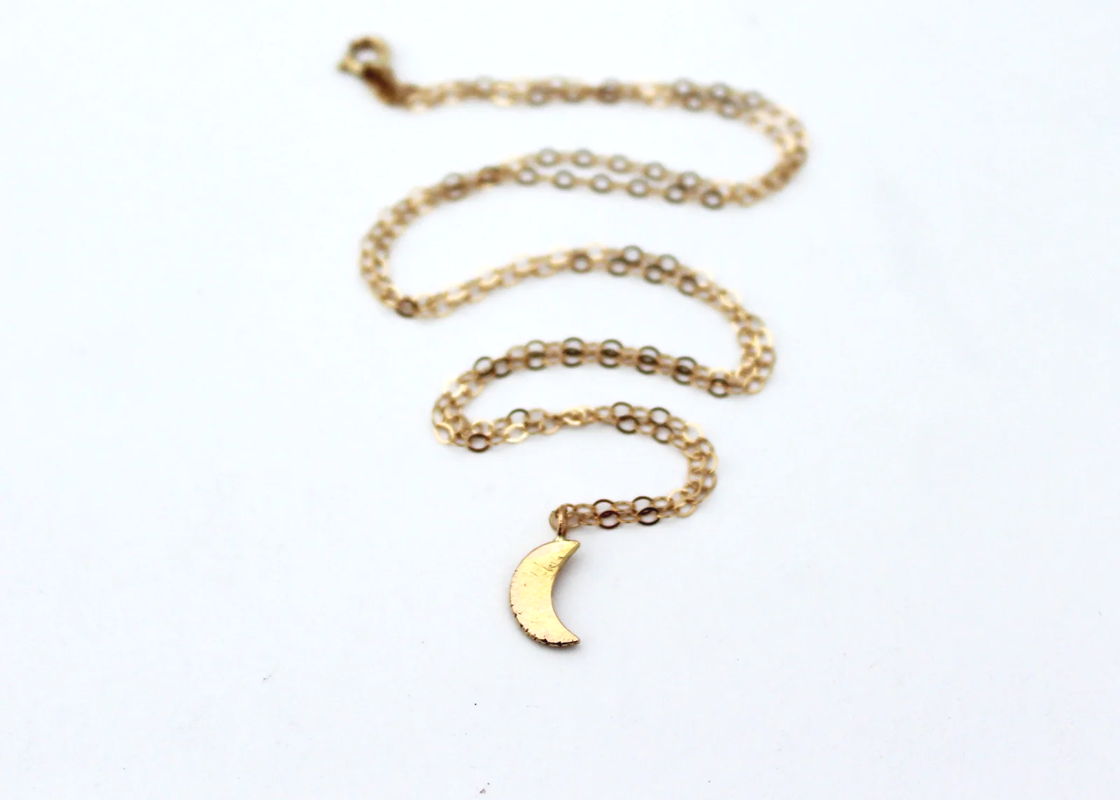 dainty gold moon necklace 14k solid gold