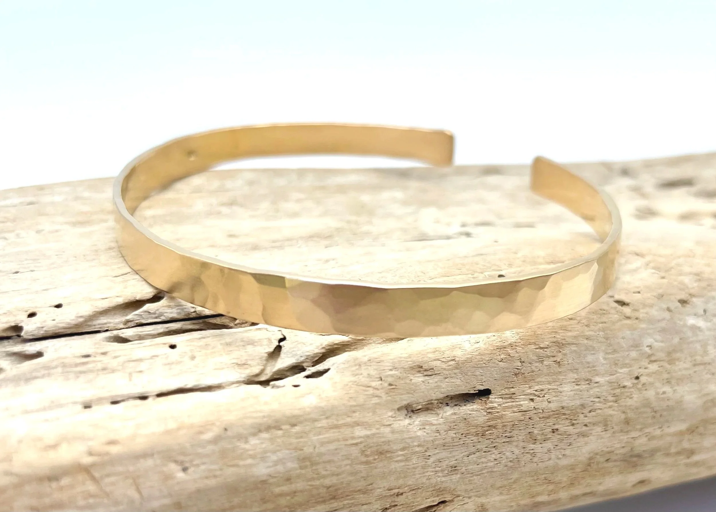 men's gold cuff bracelet, 18k gold hammered