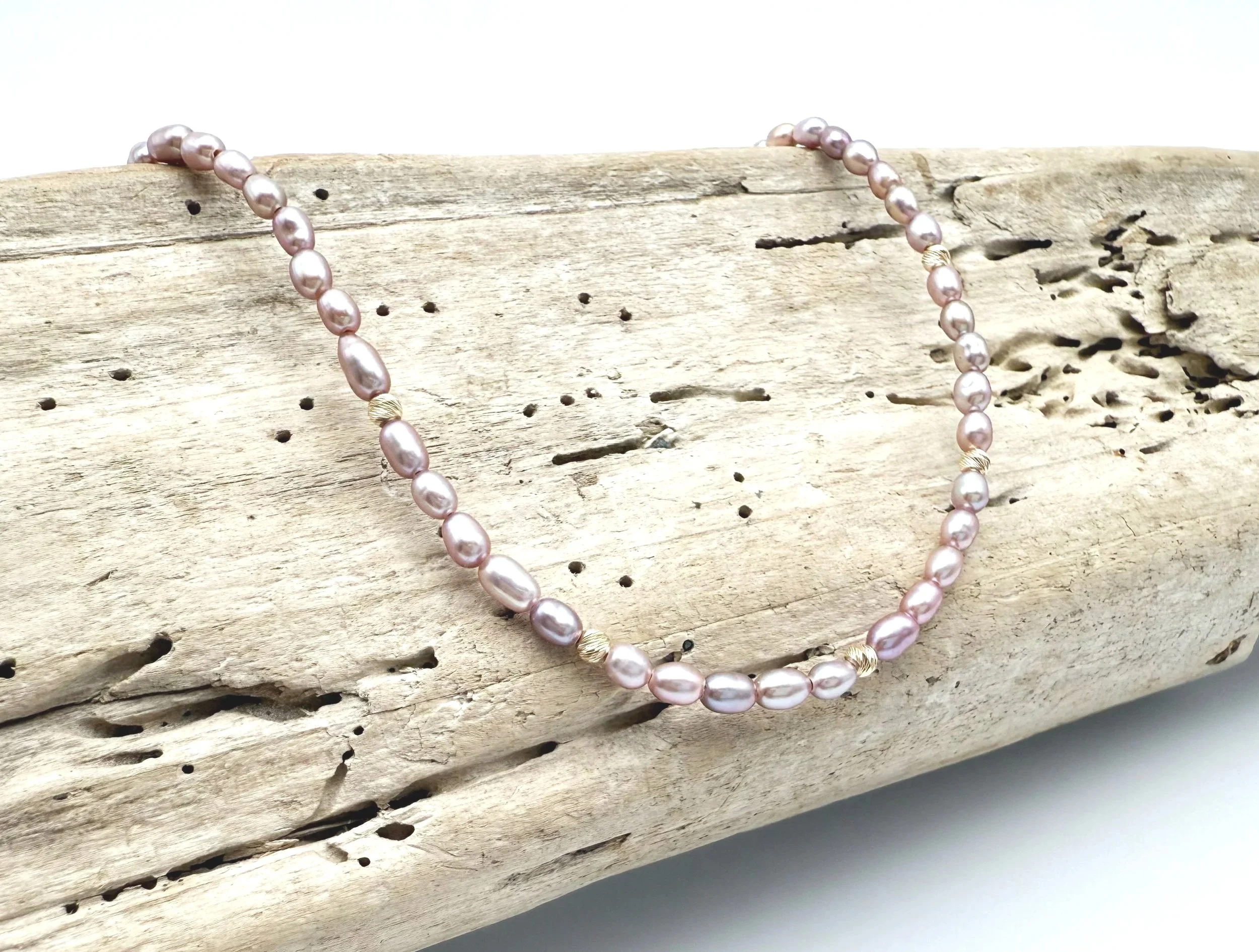 simple purple pearl strand necklace 14k gold