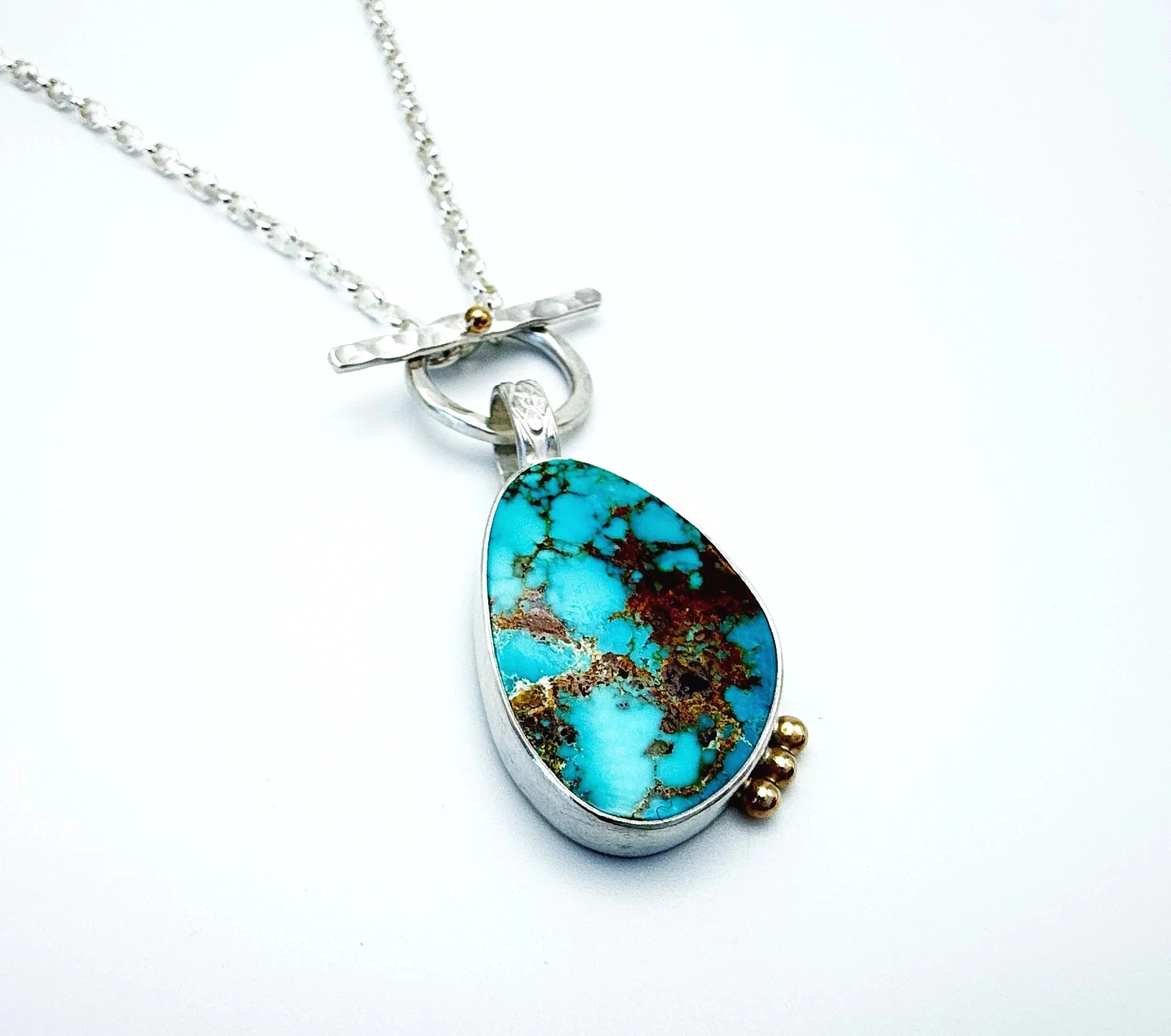 Large Turquoise Pendant Necklace mixed metal