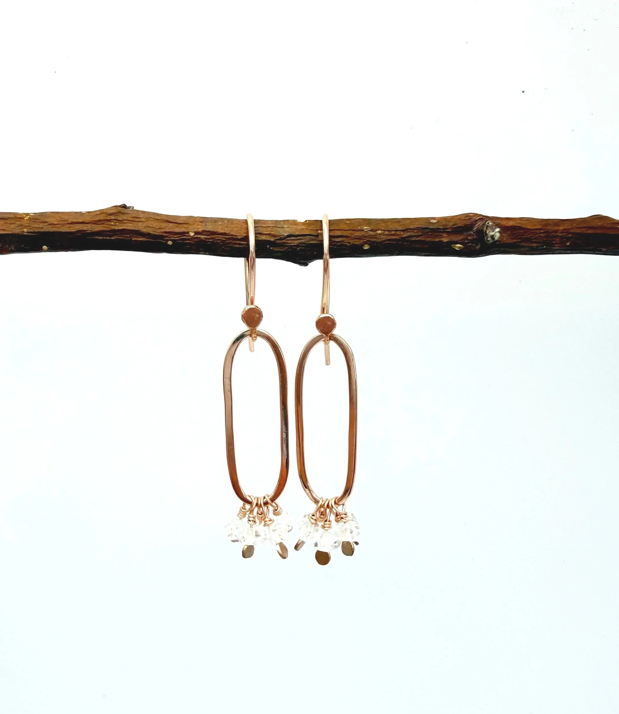 14k rose gold hoop earrings with herkimer diamonds