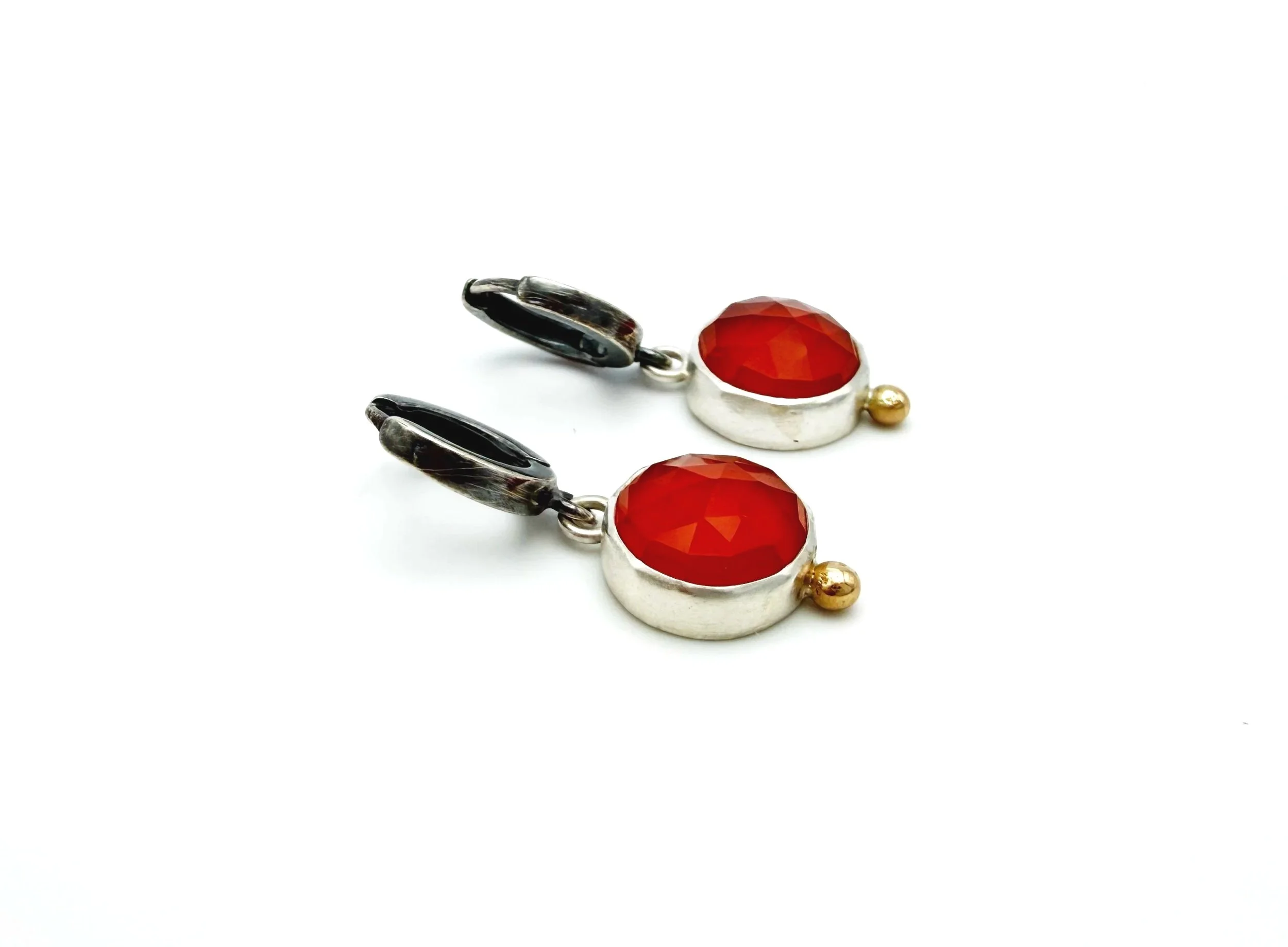 red onyx dangle earrings sterling silver with 14k gold