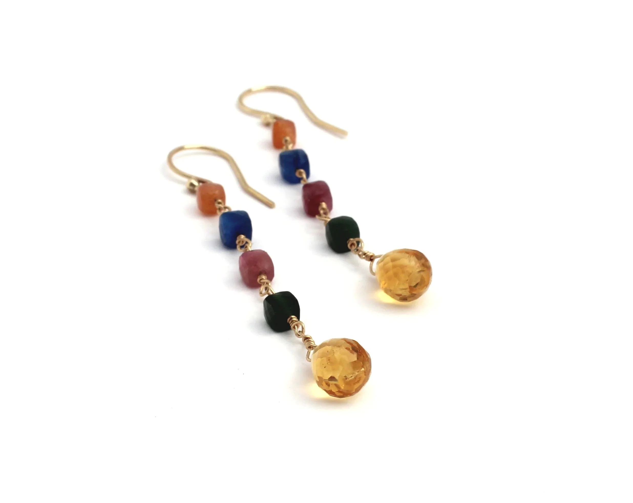 multi gemstone dangle earrings 14k
