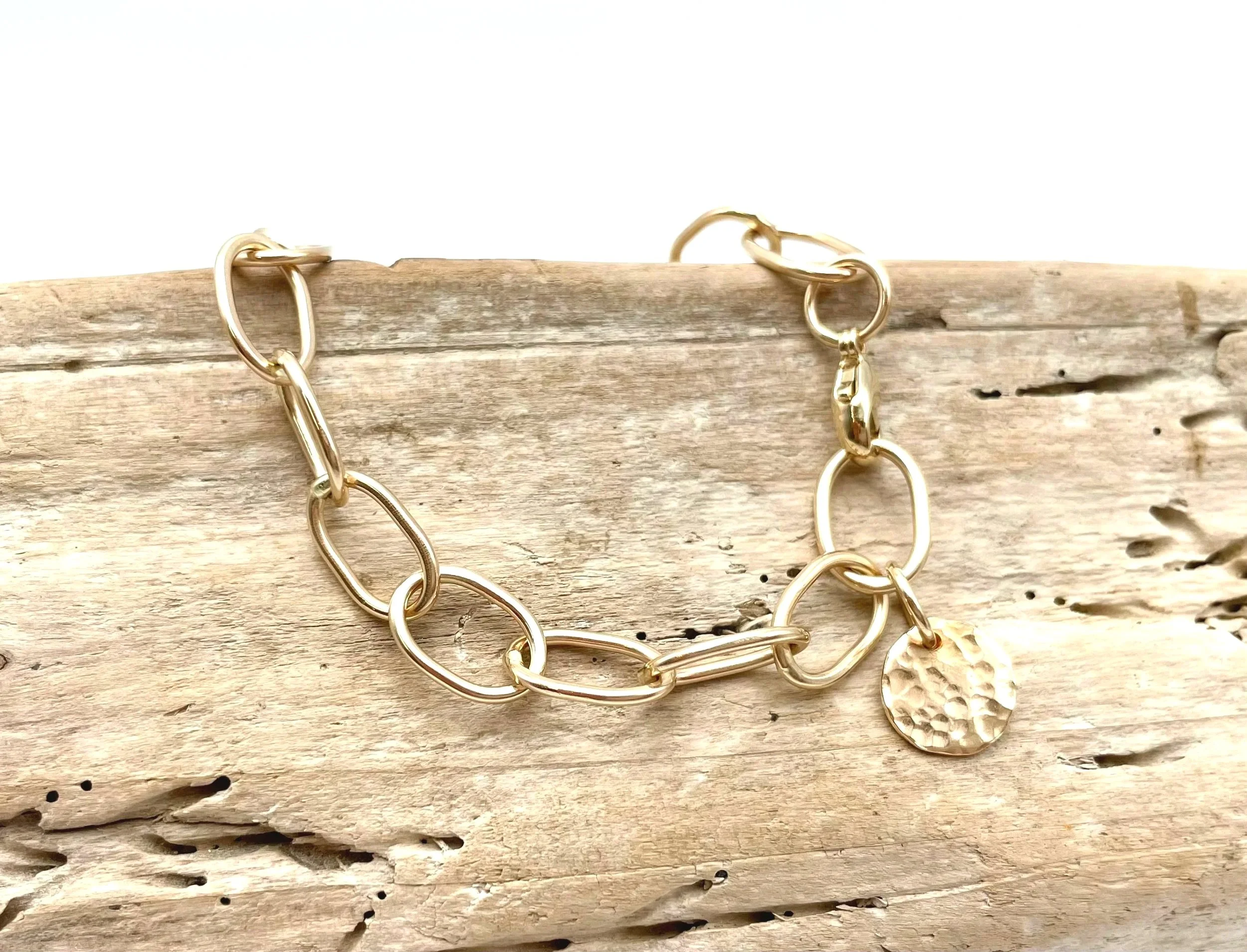 handmade solid gold large link bracelet 14k