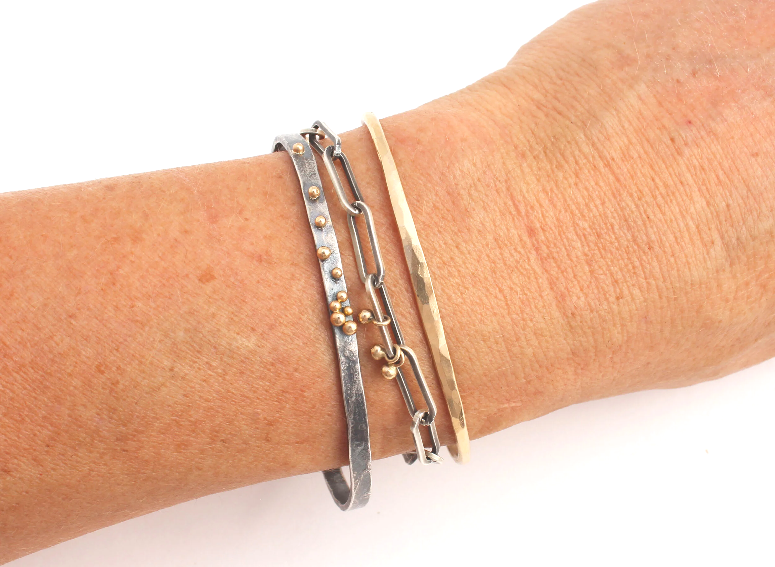 artisan mixed metal stacking or layering chain bracelet