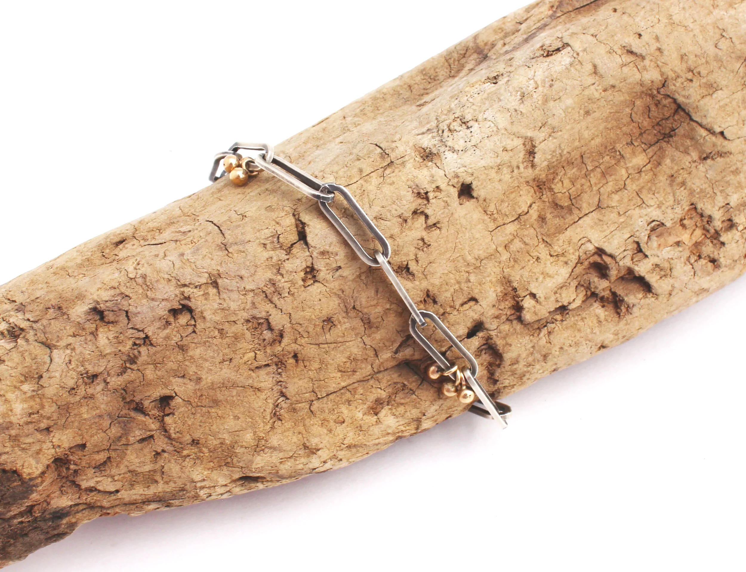 oxidized silver chain bracelet with 14k gold dangles