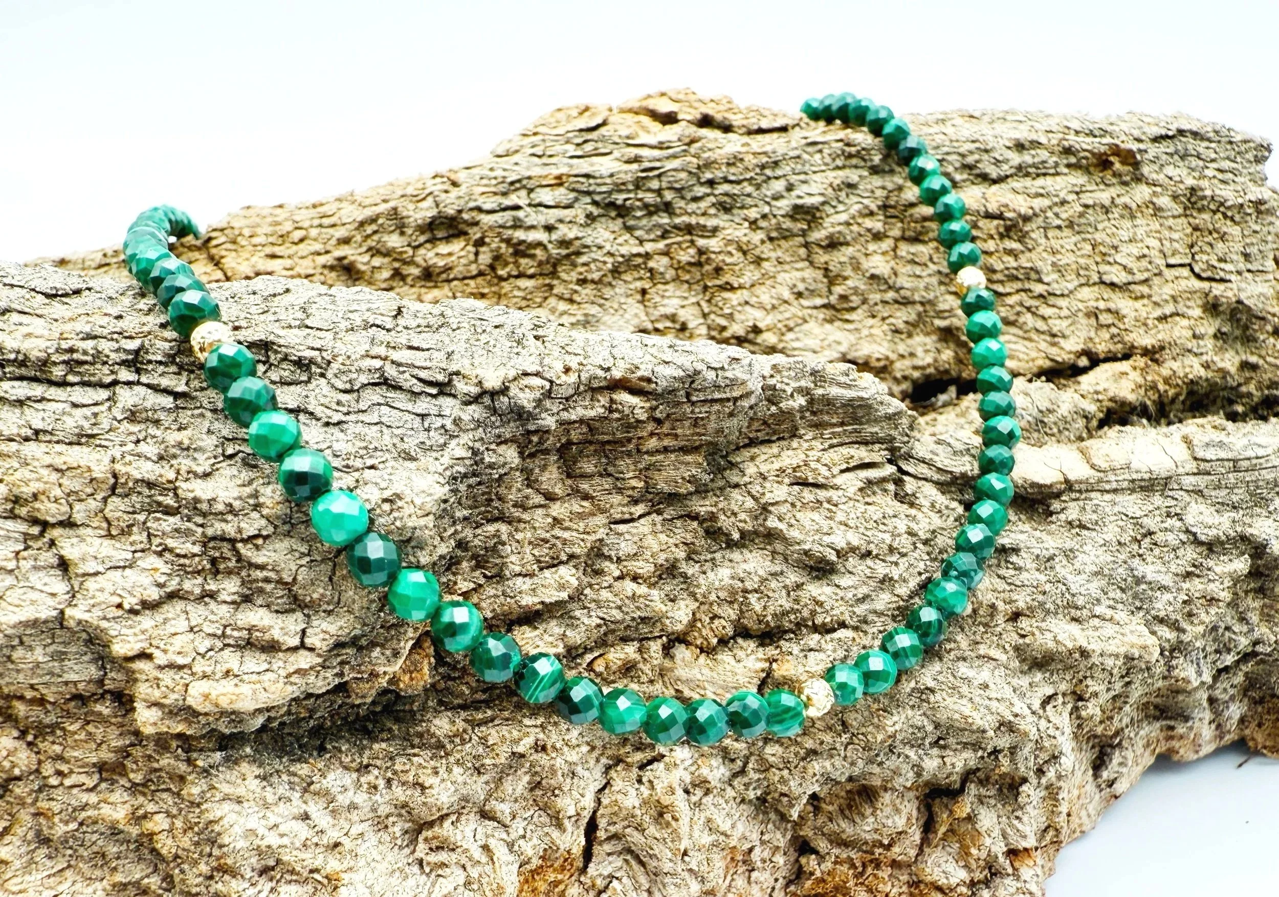 14k gold malachite beaded necklace