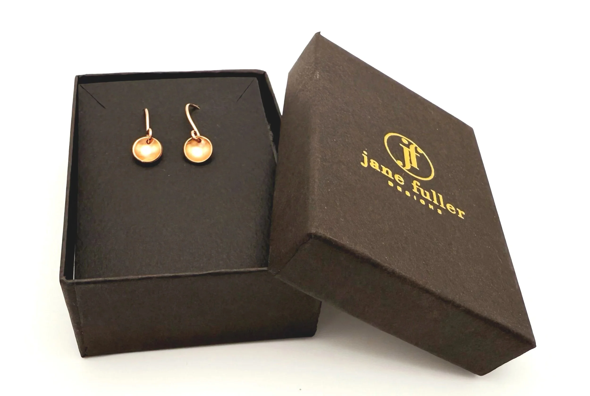 minimalist round rose gold disc earrings 14k