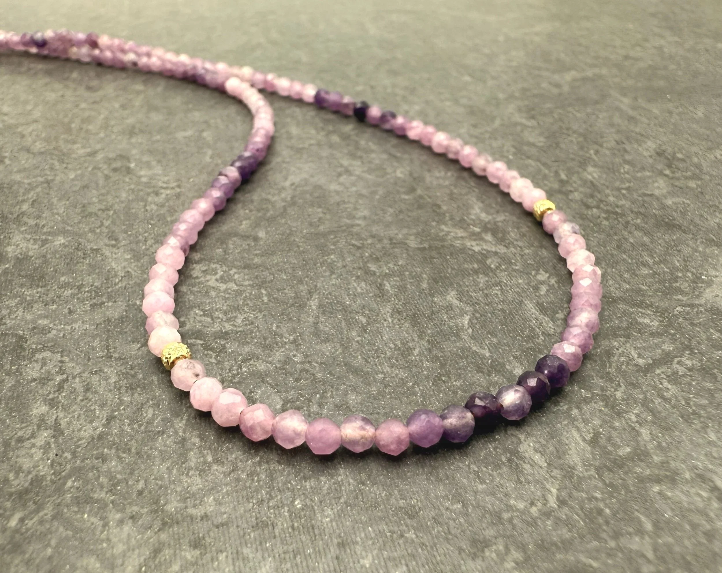 purple gemstone beaded necklace 14k gold