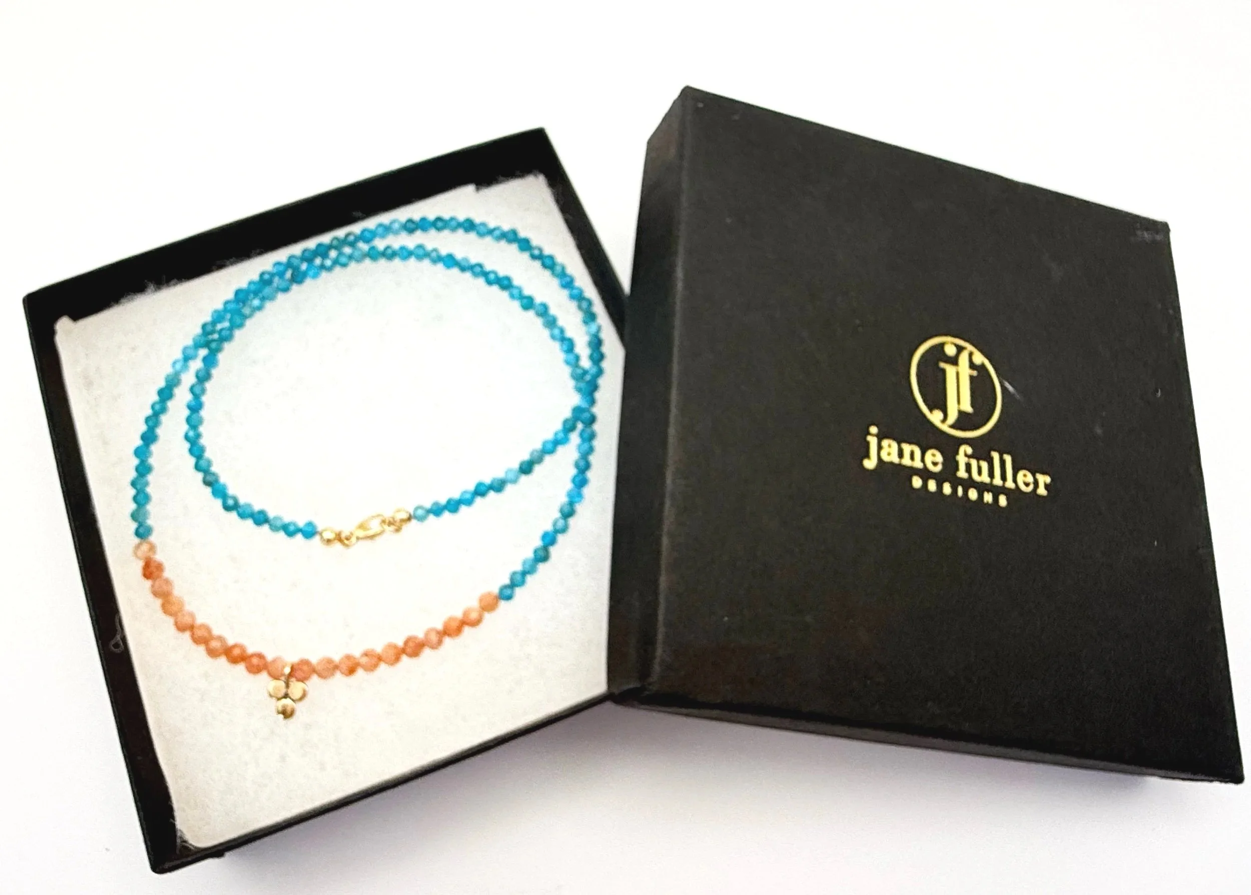 apatite and sunstone necklace with 14k gold pendant and lobster clasp