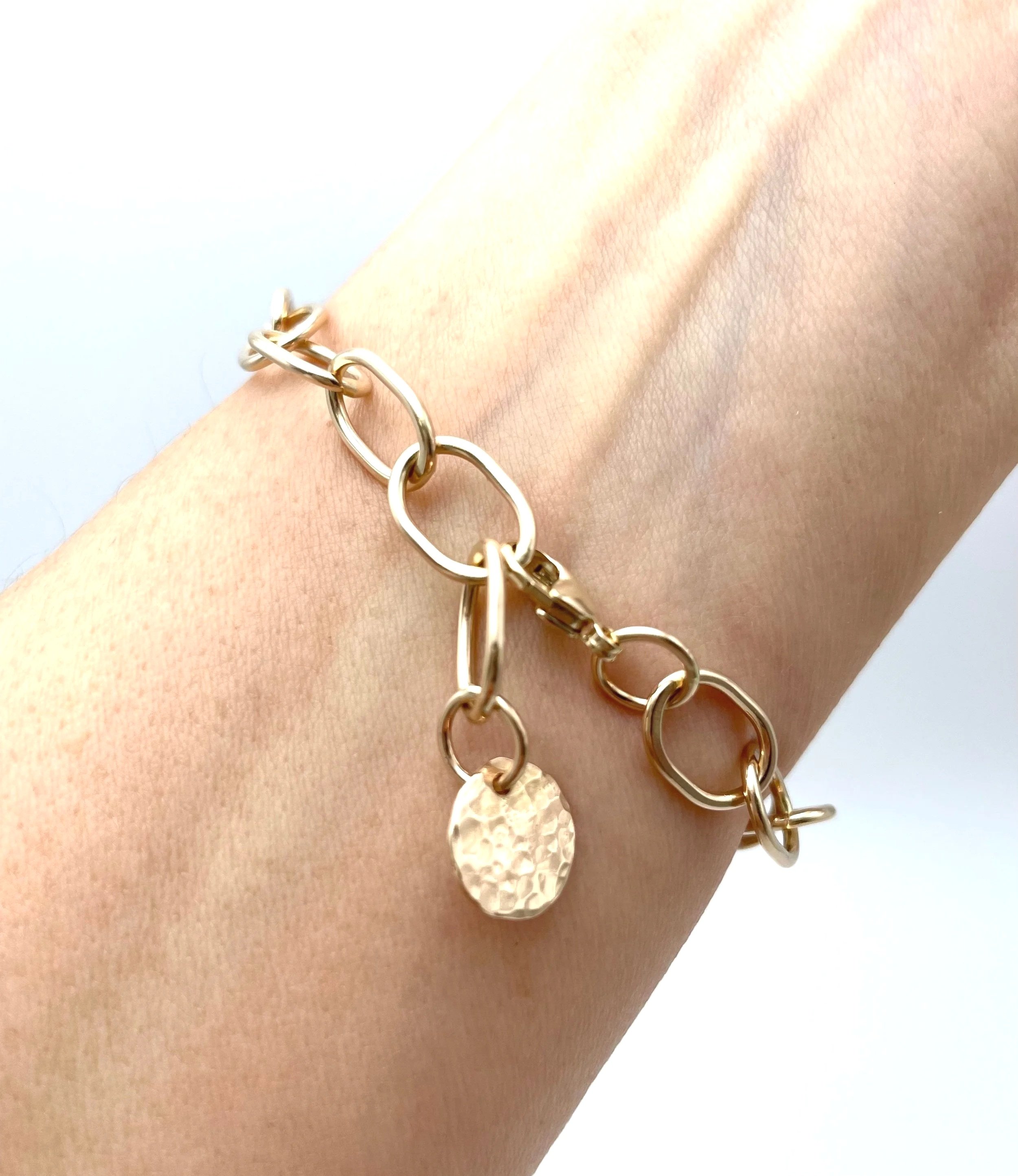 Heavy gold link bracelet in 14k solid gold