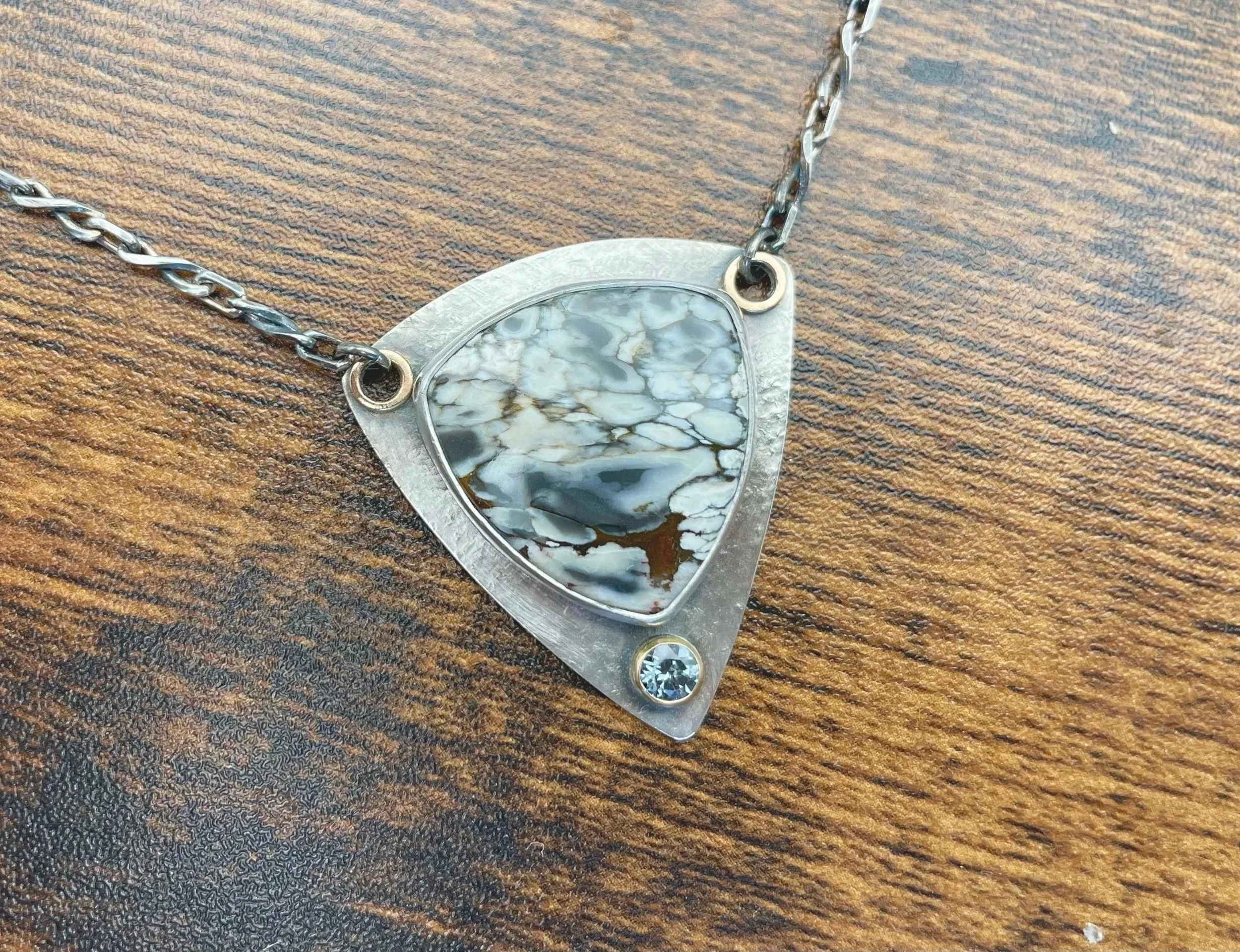 luna Lacuna stone pendant necklace silver and gold