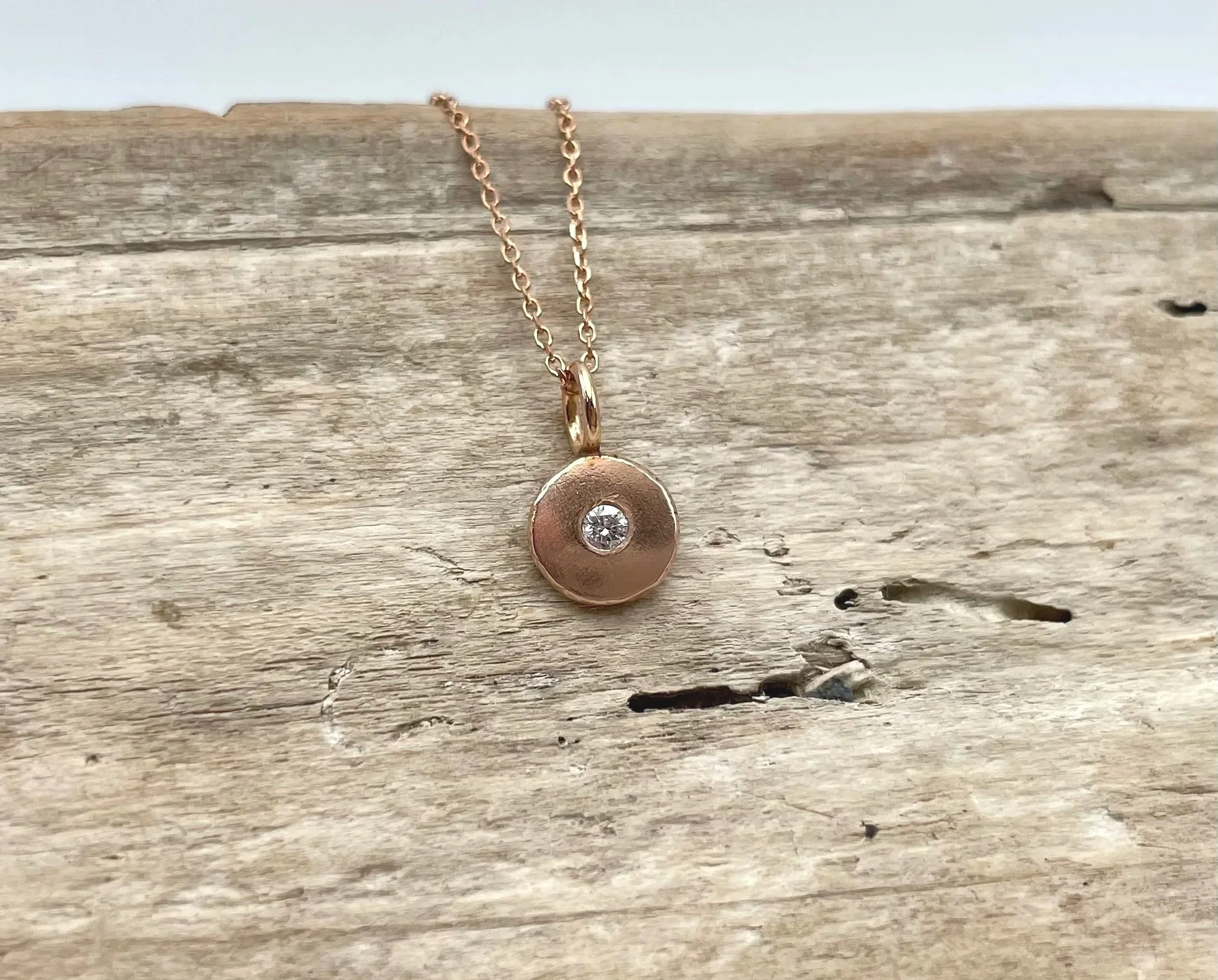 Rose gold diamond disc necklace 14k