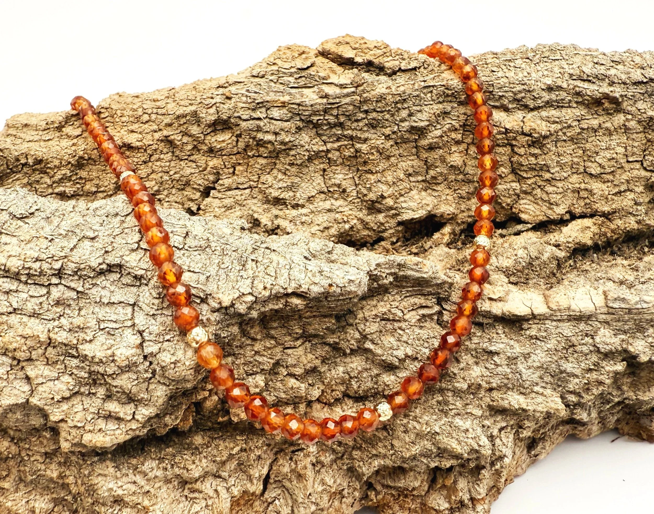 Garnet Beaded Necklace 14k Solid Gold