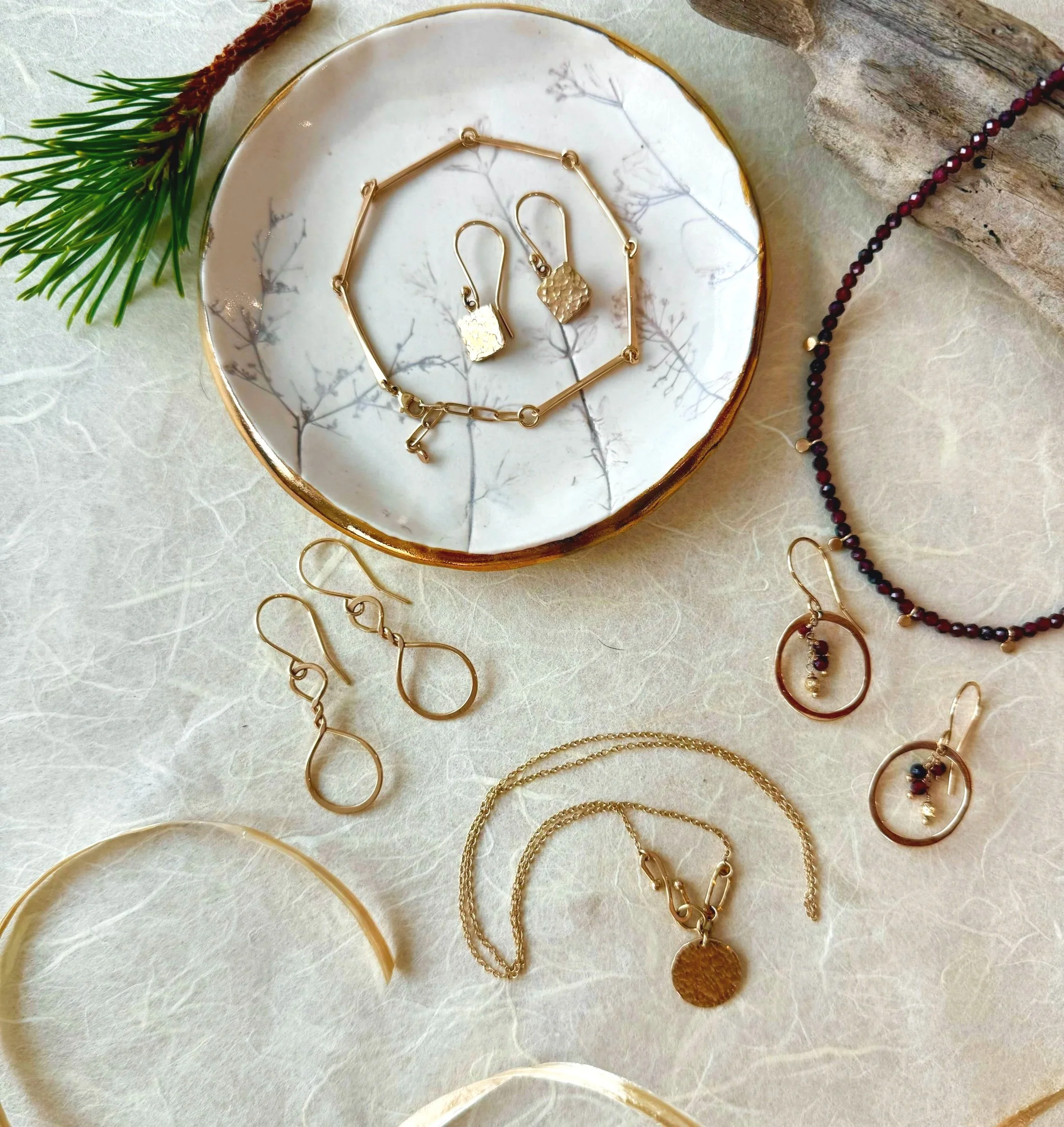 14k solid gold handmade hammered jewelry collection